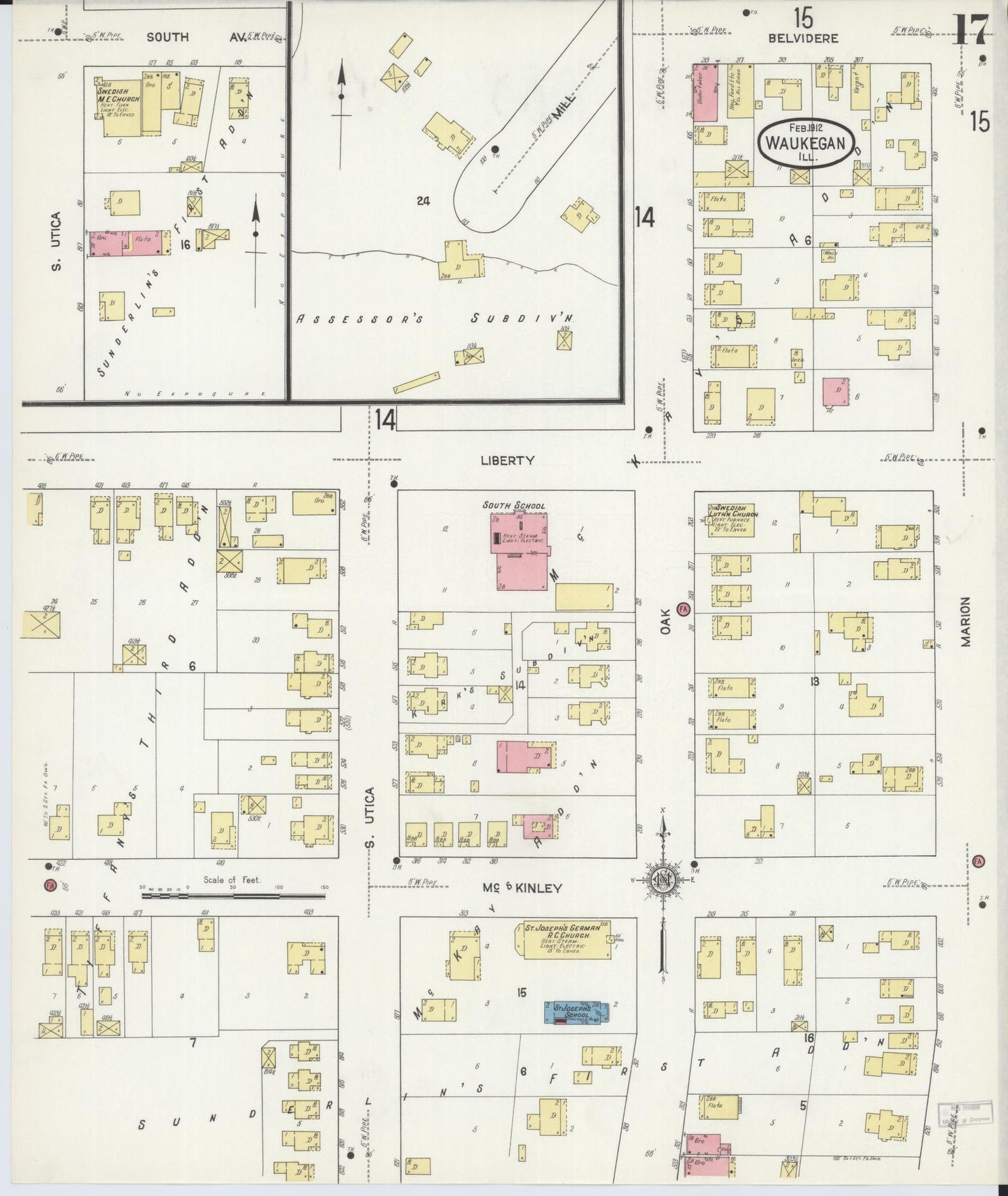 Sanborn Fire Insurance Map from Waukegan, Lake County, Illinois. (1912), Sheet 17 – Historic Sanborn Fire Insurance Map Print