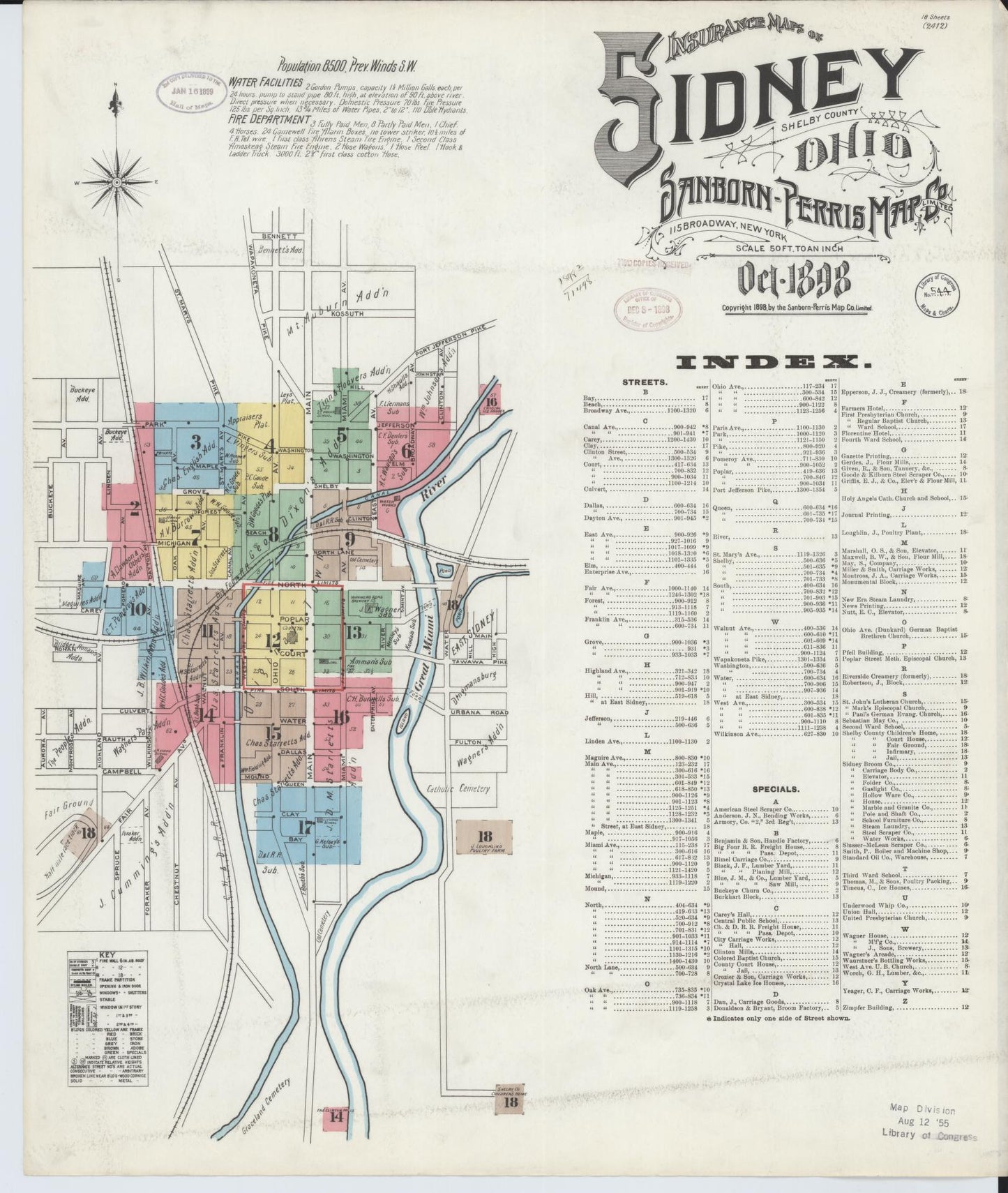 Sanborn Fire Insurance Map from Sidney, Shelby County, Ohio (1898), Sheet #0001 - Historic Sanborn Fire Insurance Map Print, vintage old map wall art, antique decor, genealogy gift, Ohio Ohio map