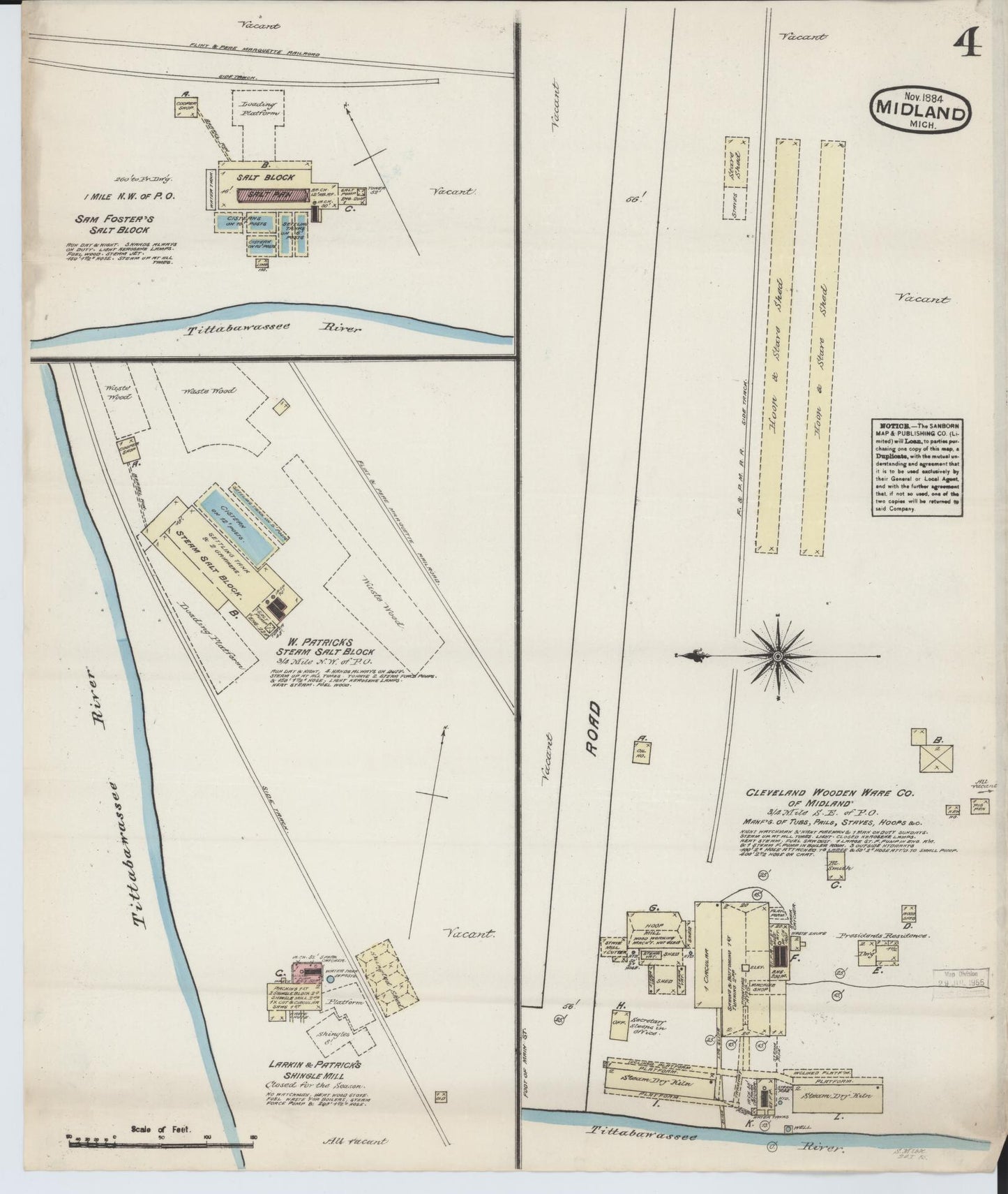 Sanborn Fire Insurance Map from Midland, Midland County, Michigan (1884), Sheet #0004 - Complete Map Set gallery image, historic Sanborn map, vintage wall art, Michigan Michigan
