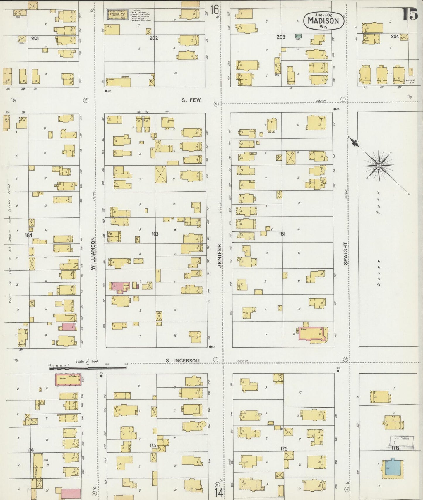 Sanborn Fire Insurance Map from Madison, Dane County, Wisconsin (1902), Sheet #0015 - Historic Sanborn Fire Insurance Map Print, vintage old map wall art, antique decor, genealogy gift, Wisconsin Wisconsin map