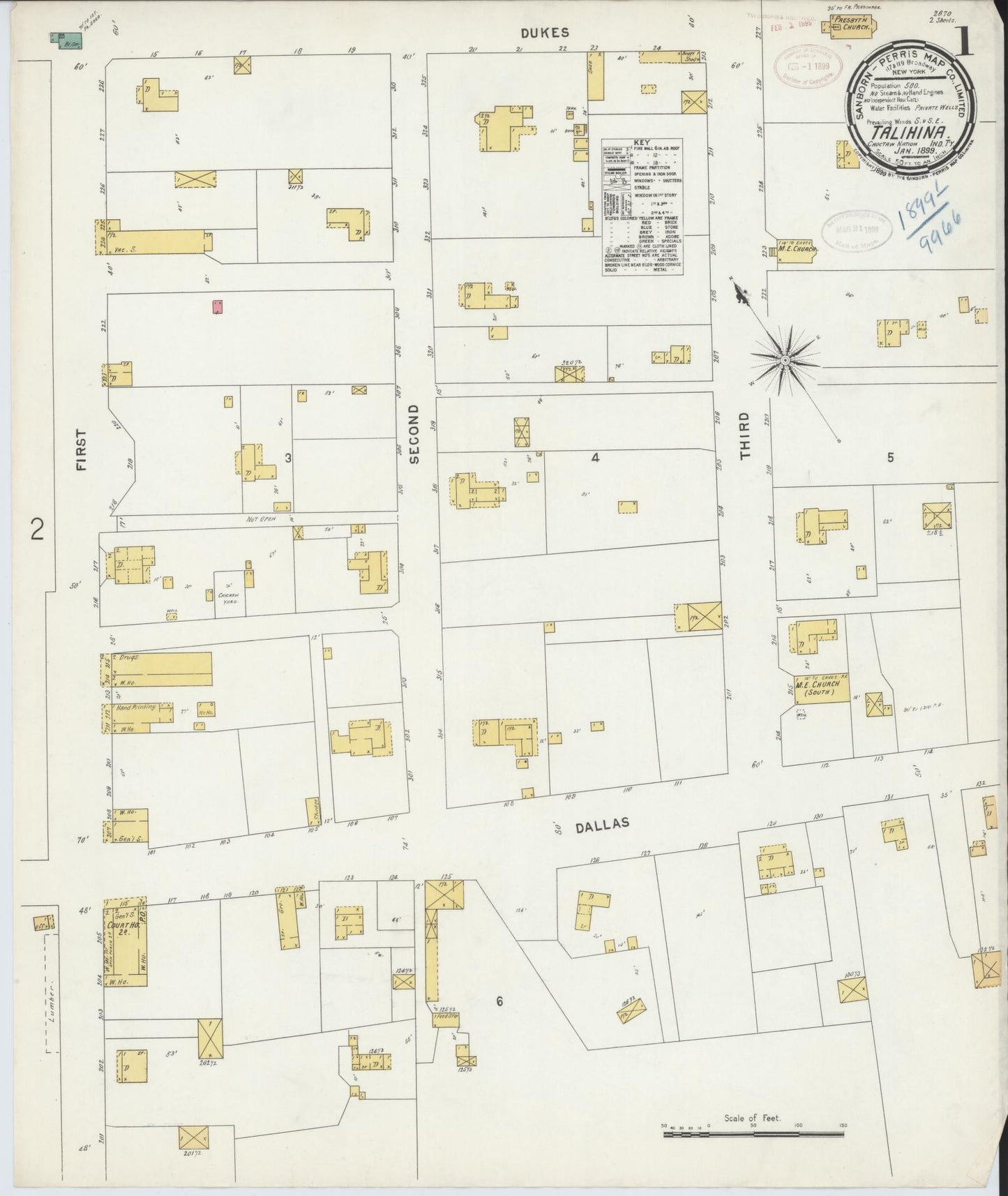 Sanborn Fire Insurance Map from Talihina, Le Flore County, Oklahoma (1899), Sheet #0001 - Historic Sanborn Fire Insurance Map Print, vintage old map wall art, antique decor, genealogy gift, Oklahoma Oklahoma map