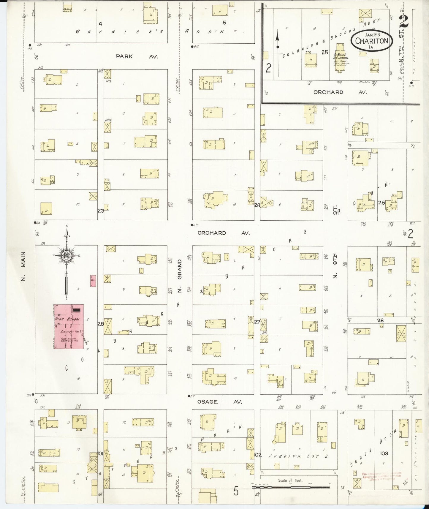 Sanborn Fire Insurance Map from Chariton, Lucas County, Iowa (1913), Sheet #0002 - Historic Sanborn Fire Insurance Map Print, vintage old map wall art
