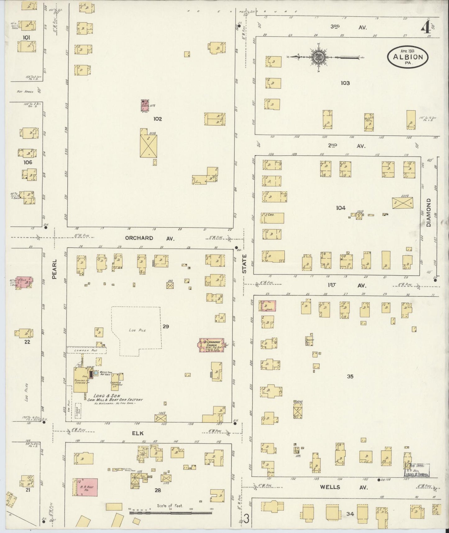 Sanborn Fire Insurance Map from Albion, Erie County, Pennsylvania (1911), Sheet #0004 - Historic Sanborn Fire Insurance Map Print, vintage old map wall art, antique decor, genealogy gift, Pennsylvania Pennsylvania map