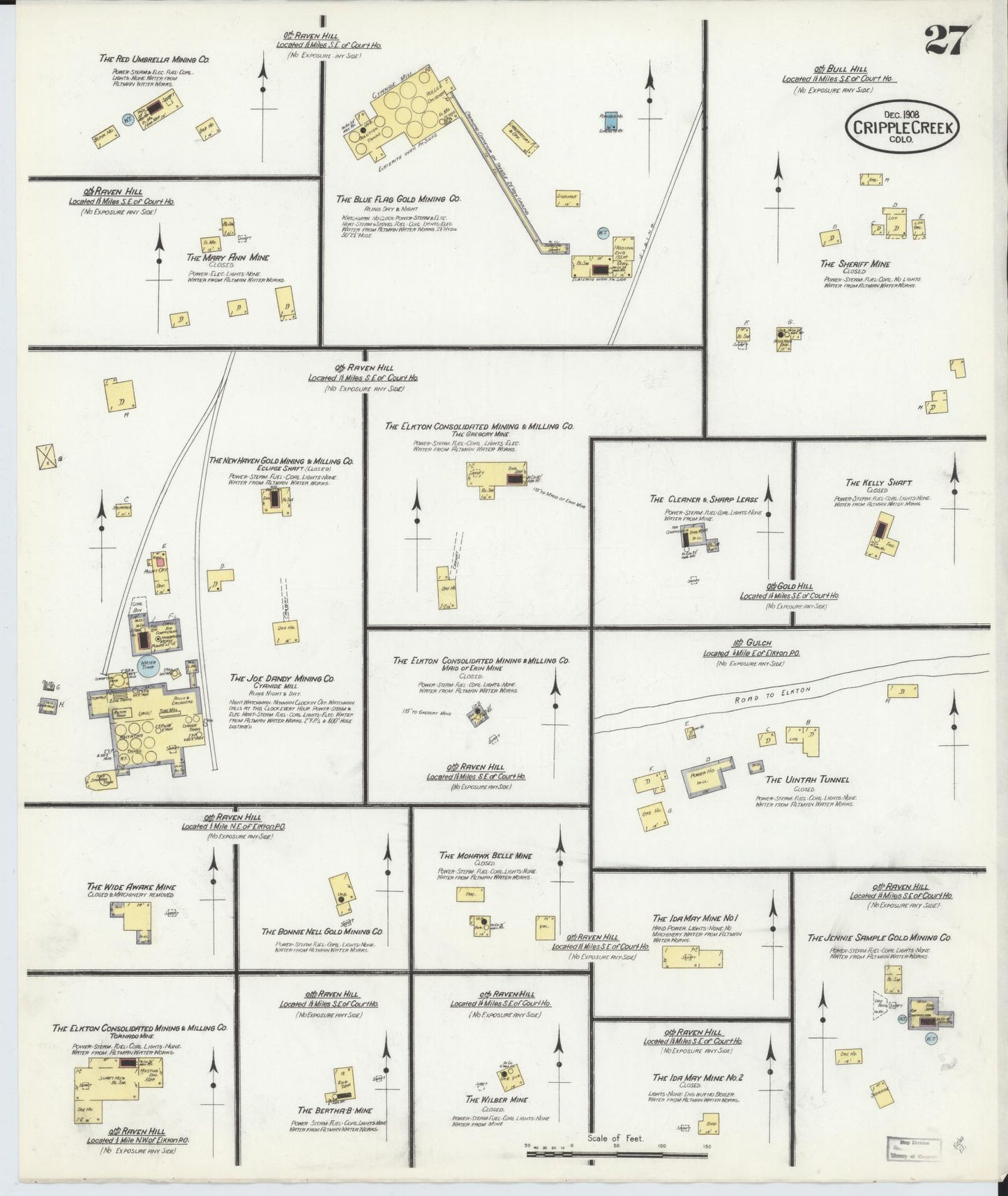 Sanborn Fire Insurance Map from Cripple Creek, Teller County, Colorado (1908), Sheet #0027 - Historic Sanborn Fire Insurance Map Print, vintage old map wall art, antique decor, genealogy gift, Colorado Colorado map