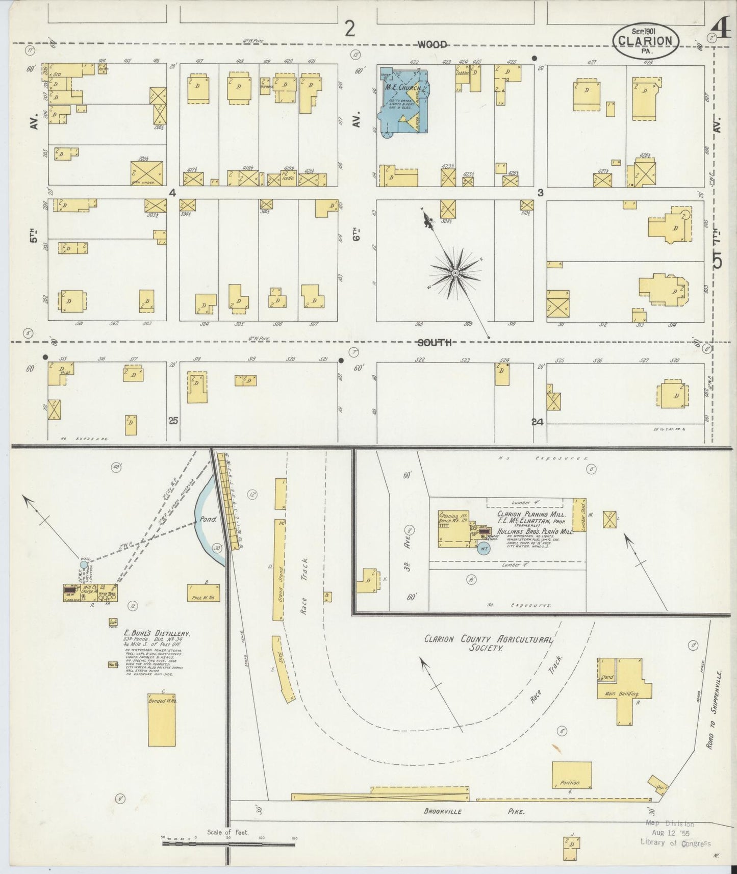 Sanborn Fire Insurance Map from Clarion, Clarion County, Pennsylvania (1901), Sheet #0004 - Historic Sanborn Fire Insurance Map Print, vintage old map wall art, antique decor, genealogy gift, Pennsylvania Pennsylvania map