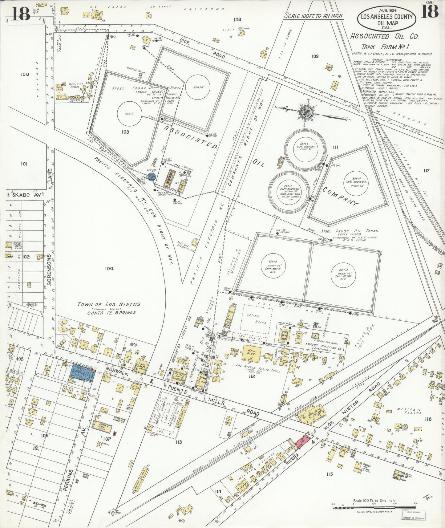 Sanborn Fire Insurance Map from Los Angeles Co., Los Angeles County, California (1924), Sheet #0018 - Historic Sanborn Fire Insurance Map Print, vintage old map wall art, antique decor, genealogy gift, California California map
