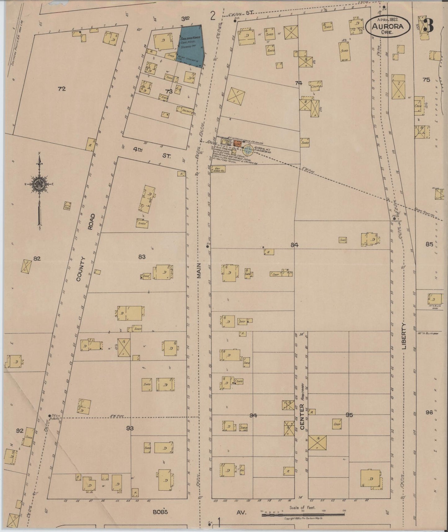 Sanborn Fire Insurance Map from Aurora, Marion County, Oregon (1922), Sheet #0003 - Complete Map Set gallery image, historic Sanborn map, vintage wall art, Oregon Oregon