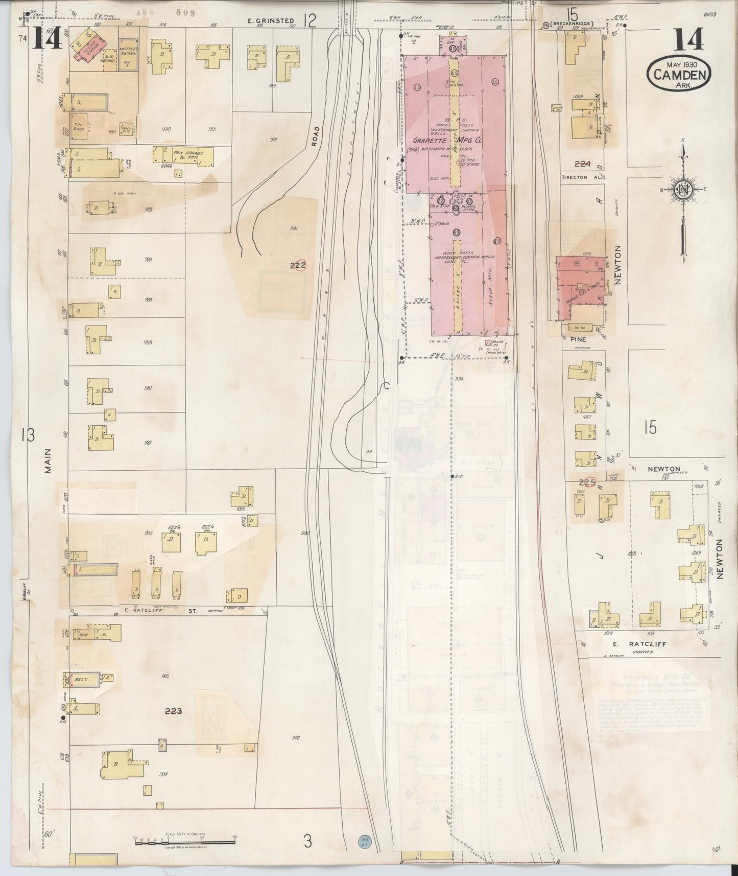 Sanborn Fire Insurance Map from Camden, Ouachita County, Arkansas (1948), Sheet #0014 - Historic Sanborn Fire Insurance Map Print, vintage old map wall art, antique decor, genealogy gift, Arkansas Arkansas map