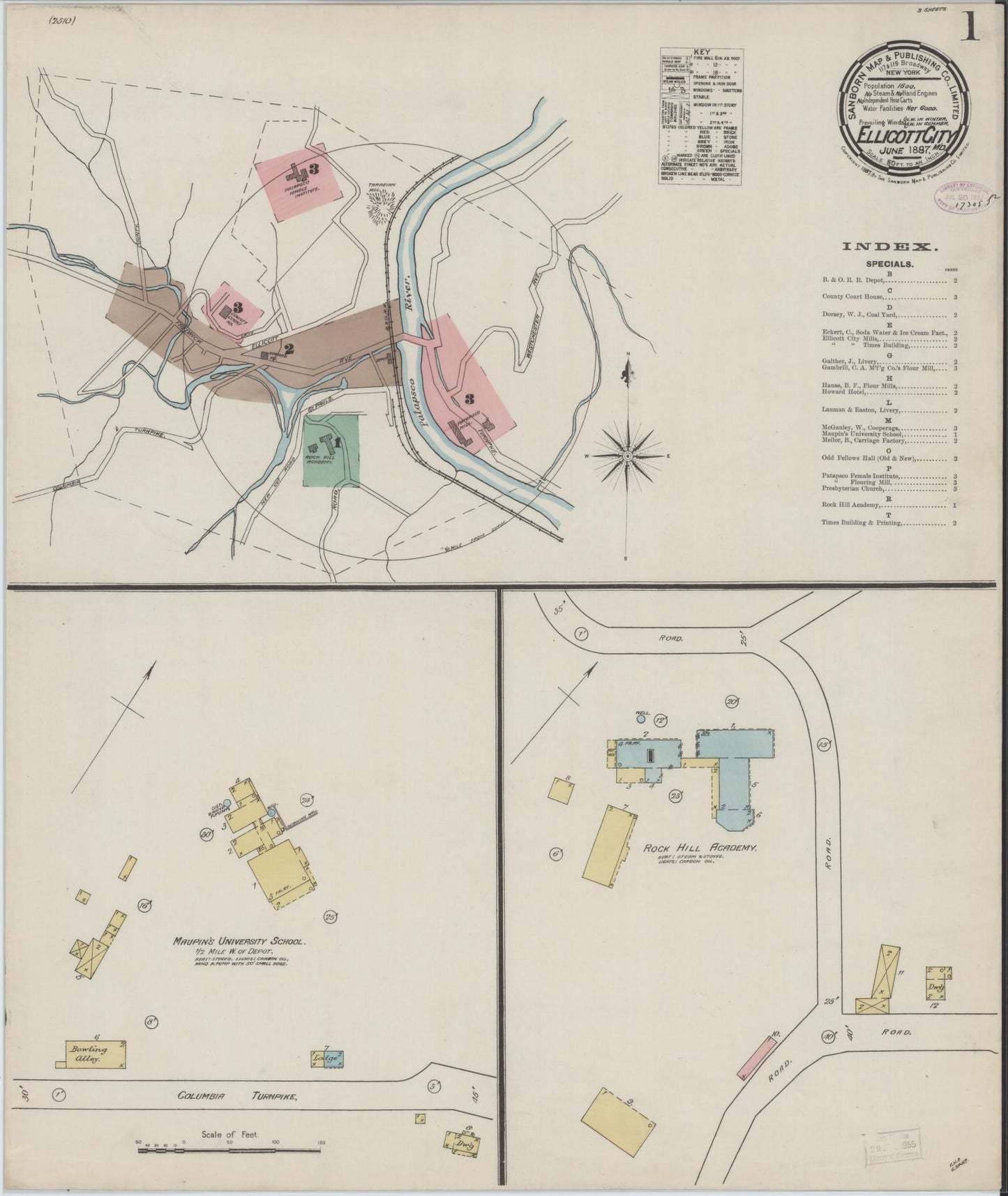 Complete Set - Howard, Maryland - 1887 - Sanborn Fire Insurance Map (All Sheets) - Complete Set of 3 Sanborn map sheets