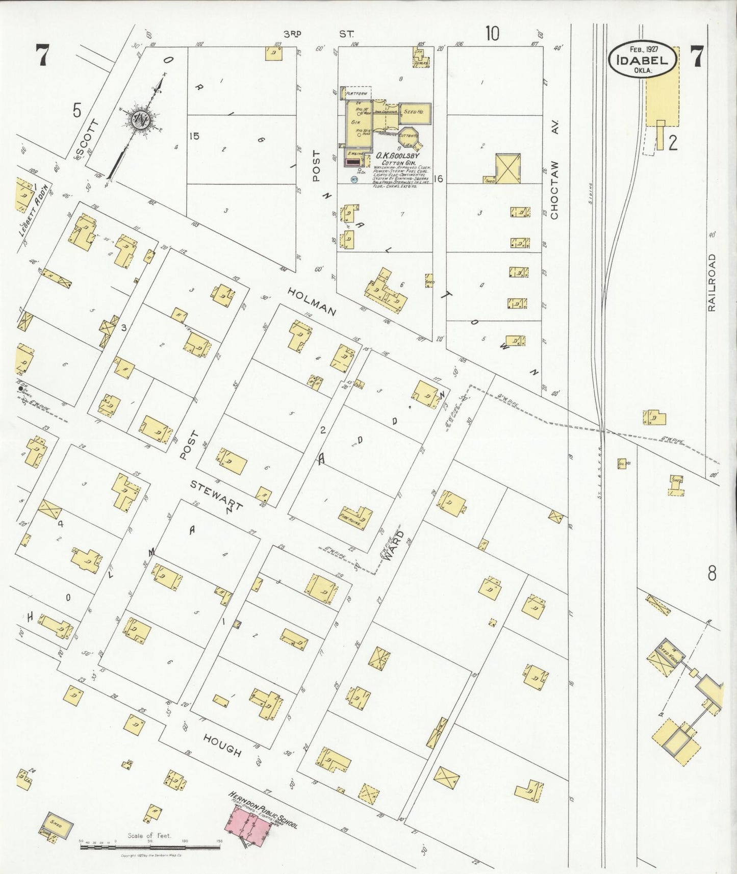 Sanborn Fire Insurance Map from Idabel, McCurtain County, Oklahoma (1927), Sheet #0007 - Historic Sanborn Fire Insurance Map Print, vintage old map wall art, antique decor, genealogy gift, Oklahoma Oklahoma map