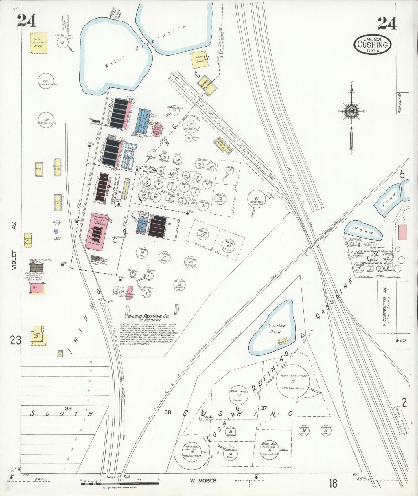 Sanborn Fire Insurance Map from Cushing, Payne County, Oklahoma (1924), Sheet #0024 - Historic Sanborn Fire Insurance Map Print, vintage old map wall art, antique decor, genealogy gift, Oklahoma Oklahoma map