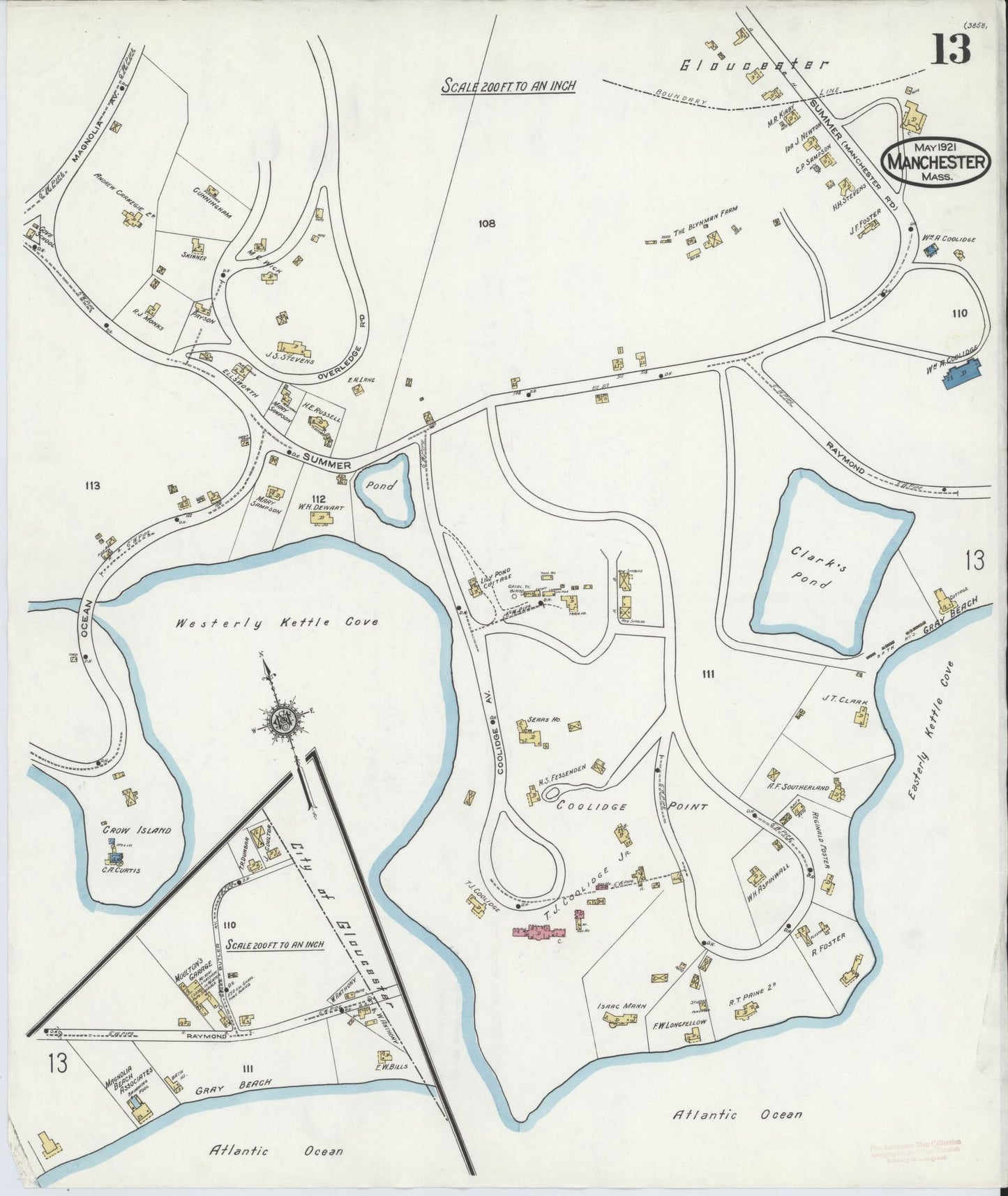 Sanborn Fire Insurance Map from Manchester, Essex County, Massachusetts. (1921), Sheet 13 – Historic Sanborn Fire Insurance Map Print
