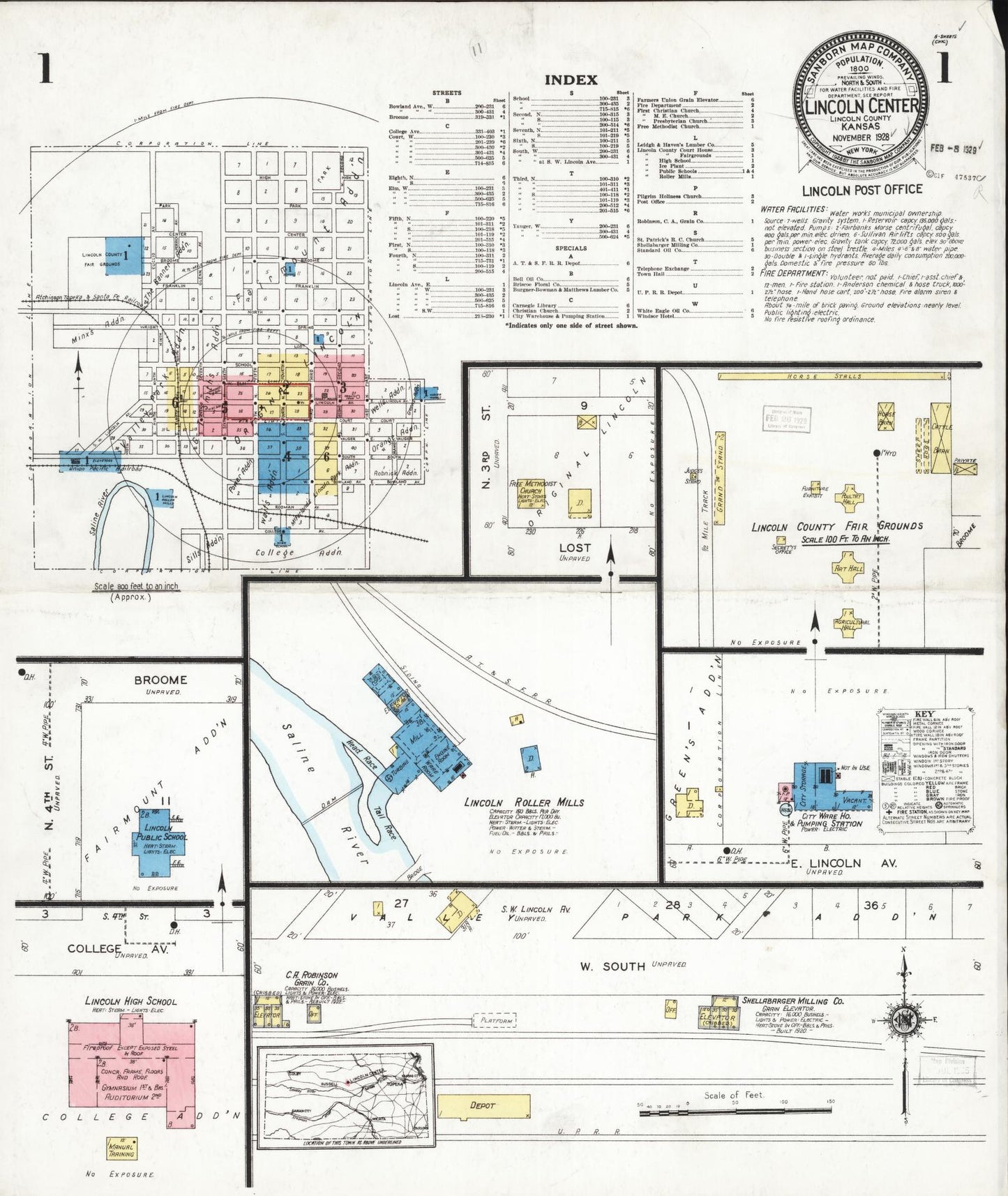 Sanborn Fire Insurance Map from Lincoln, Lincoln County, Kansas (1928), Sheet #0001 - Historic Sanborn Fire Insurance Map Print, vintage old map wall art, antique decor, genealogy gift, Kansas Kansas map