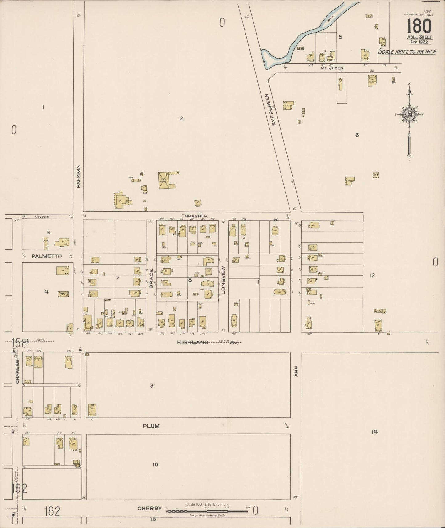 Sanborn Fire Insurance Map from Montgomery, Montgomery County, Alabama (1922), Sheet #0180 - Historic Sanborn Fire Insurance Map Print, vintage old map wall art, antique decor, genealogy gift, Alabama Alabama map