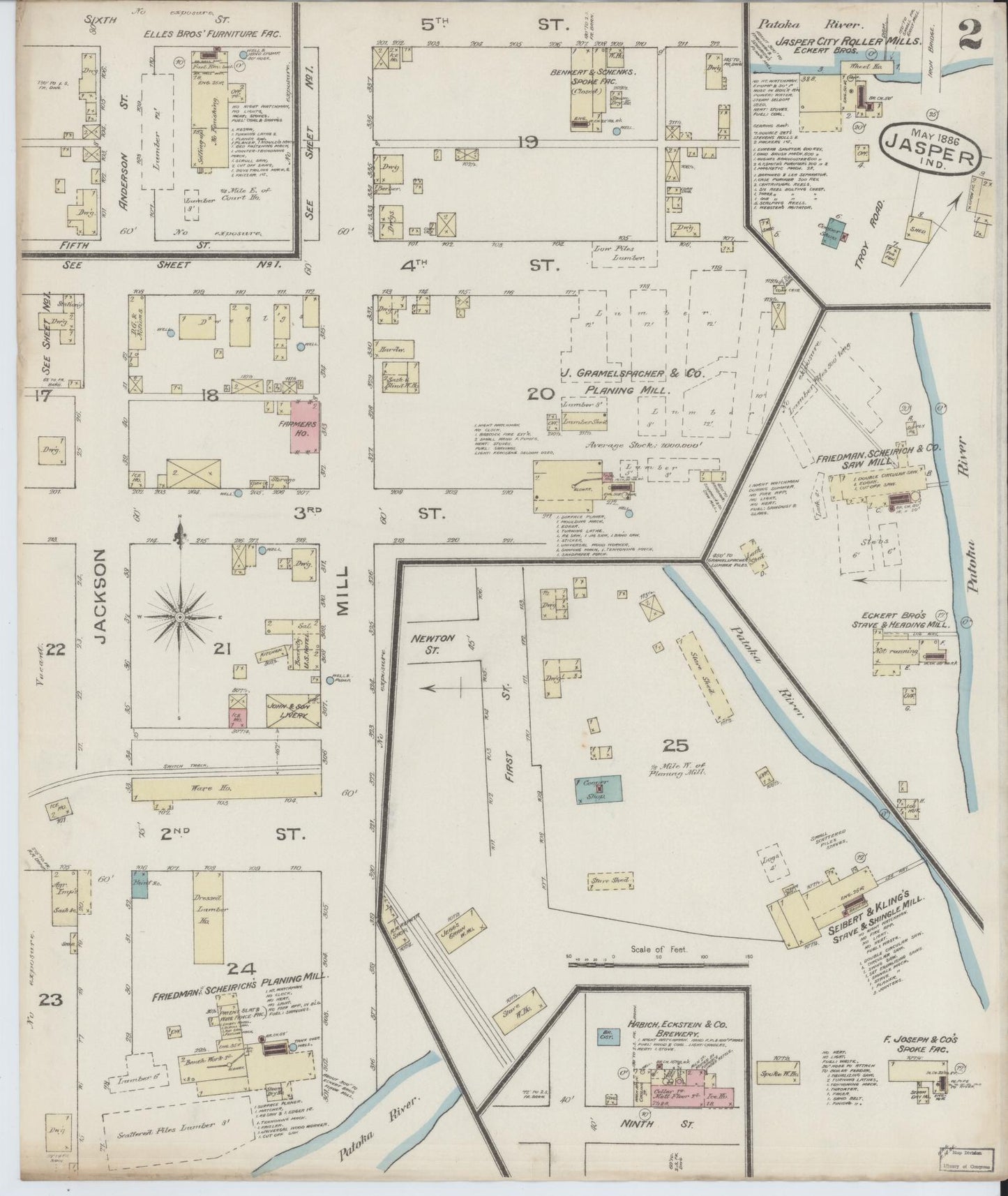 Sanborn Fire Insurance Map from Jasper, Dubois County, Indiana (1886), Sheet #0002 - Complete Map Set gallery image, historic Sanborn map, vintage wall art, Indiana Indiana