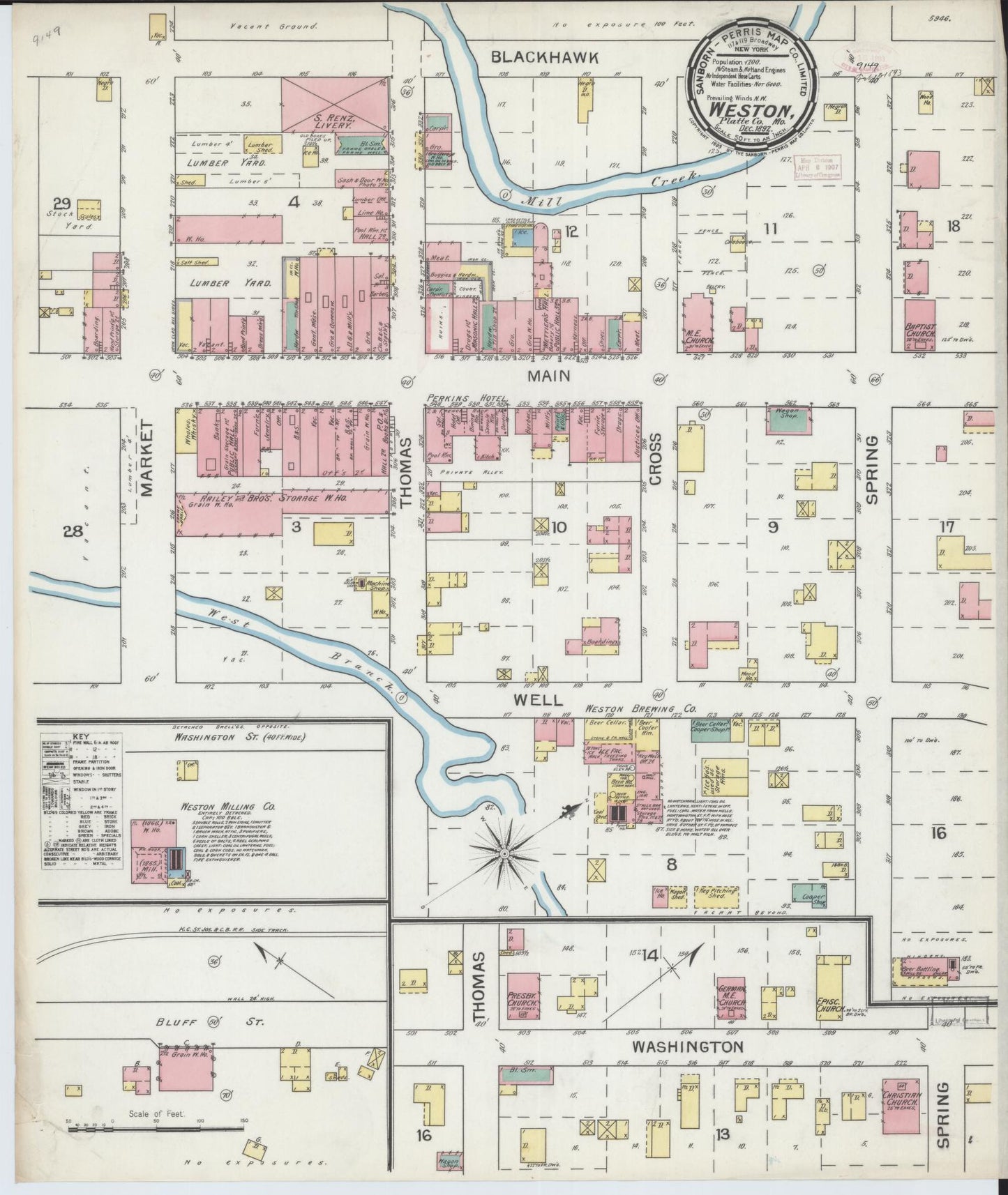 Sanborn Fire Insurance Map from Weston, Platte County, Missouri (1892), Sheet #0001 - Historic Sanborn Fire Insurance Map Print, vintage old map wall art, antique decor, genealogy gift, Missouri Missouri map