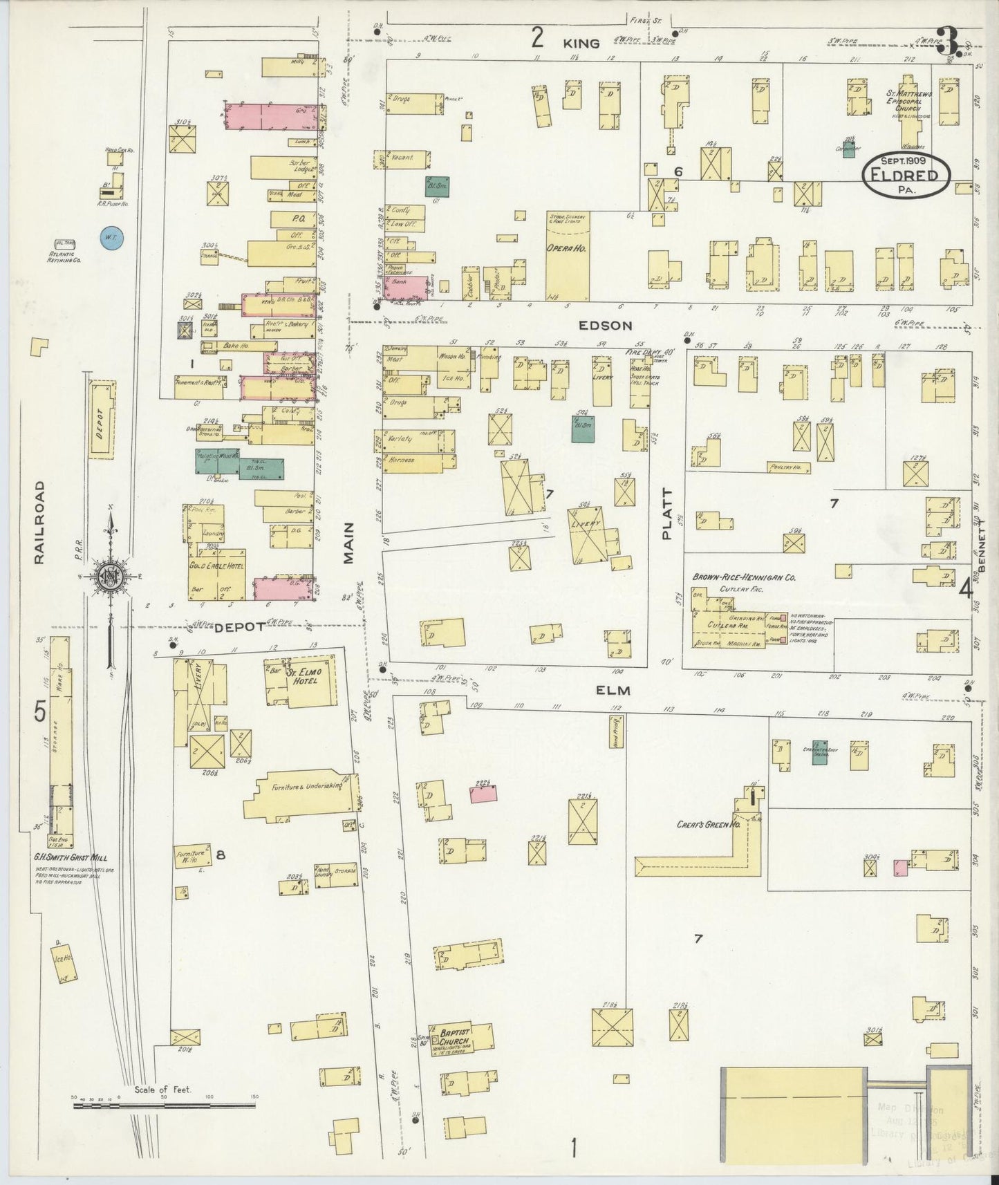 Sanborn Fire Insurance Map from Eldred, McKean County, Pennsylvania (1909), Sheet #0003 - Historic Sanborn Fire Insurance Map Print, vintage old map wall art, antique decor, genealogy gift, Pennsylvania Pennsylvania map