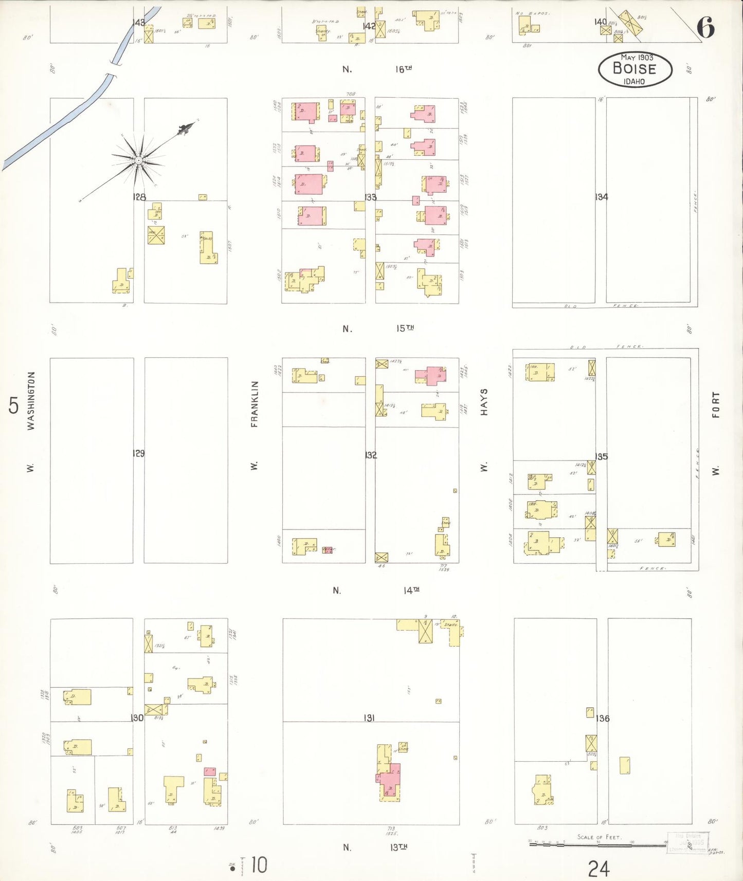 Sanborn Fire Insurance Map from Boise, Ada County, Idaho (1903), Sheet #0006 - Historic Sanborn Fire Insurance Map Print, vintage old map wall art, antique decor, genealogy gift, Idaho Idaho map