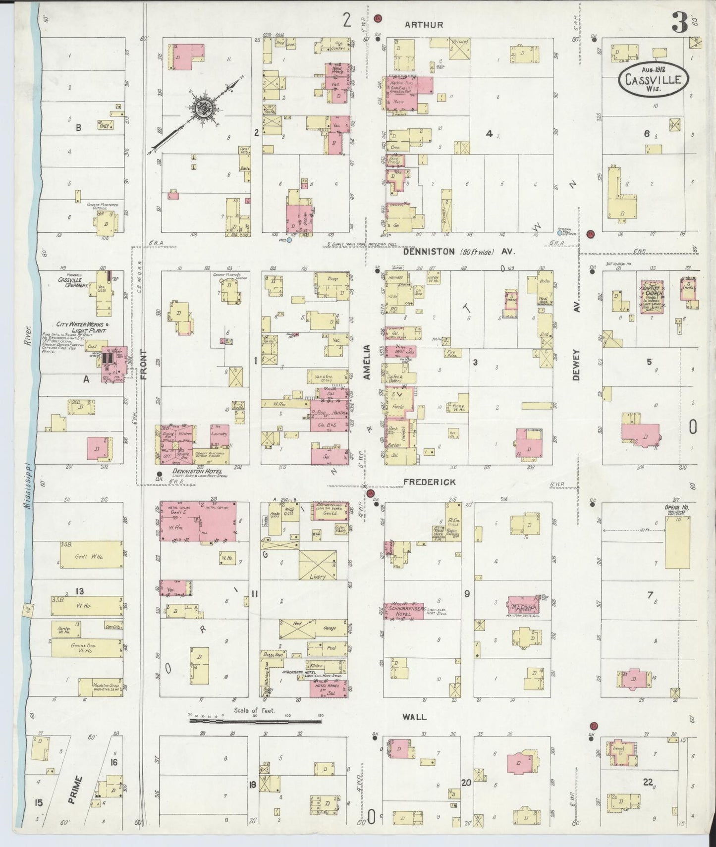 Sanborn Fire Insurance Map from Cassville, Grant County, Wisconsin (1912), Sheet #0003 - Complete Map Set gallery image, historic Sanborn map, vintage wall art, Wisconsin Wisconsin