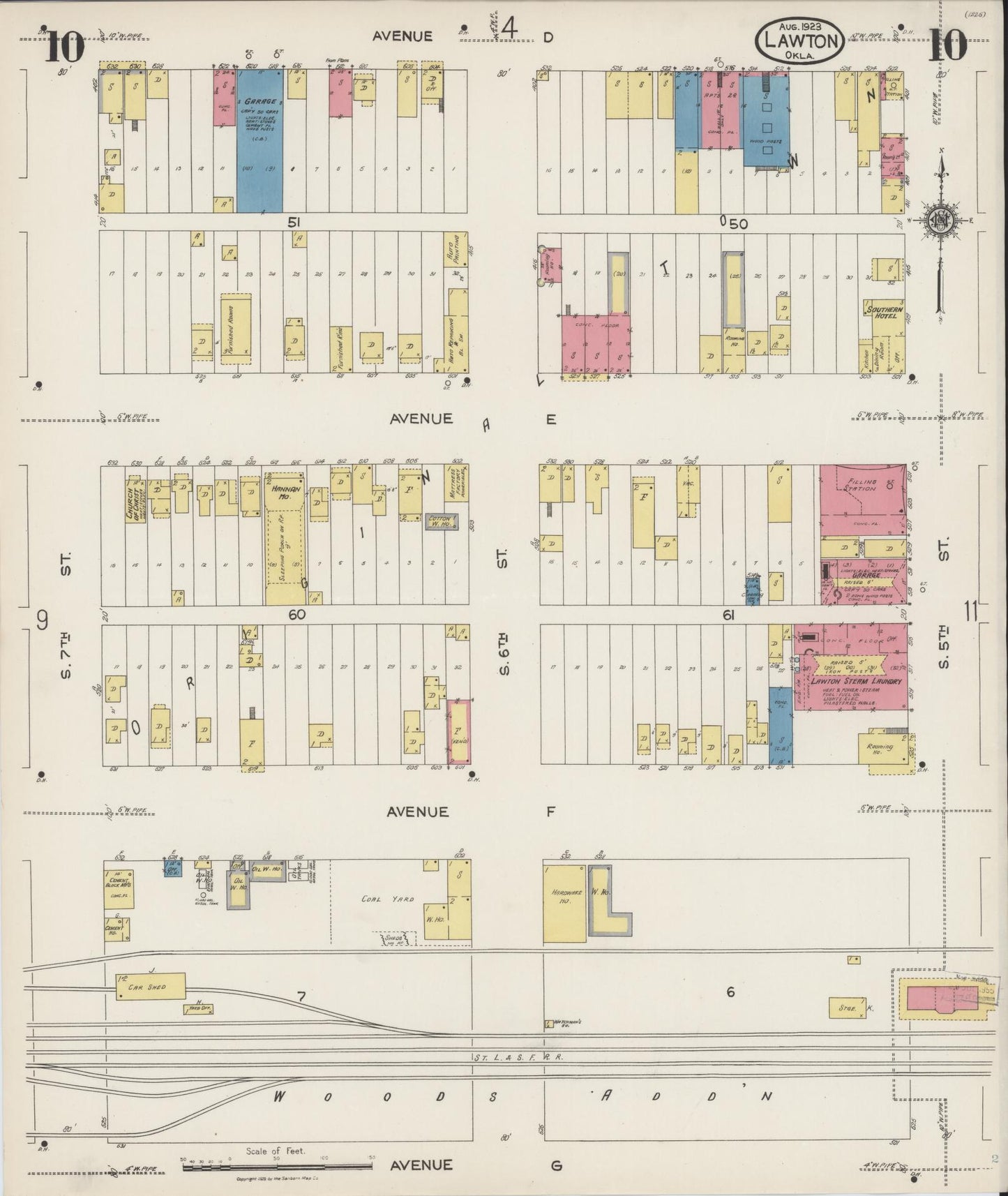 Sanborn Fire Insurance Map from Lawton, Comanche County, Oklahoma (1923), Sheet #0010 - Historic Sanborn Fire Insurance Map Print, vintage old map wall art, antique decor, genealogy gift, Oklahoma Oklahoma map