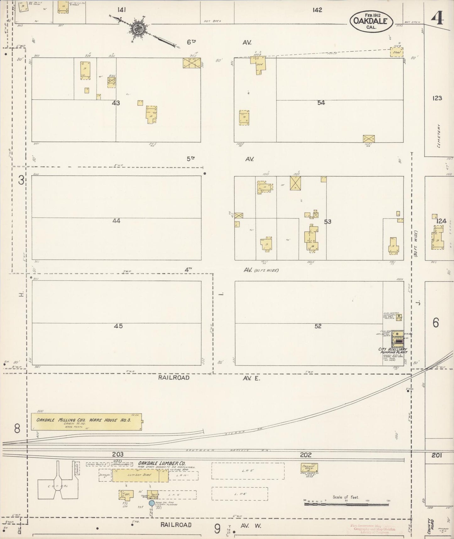 Sanborn Fire Insurance Map from Oakdale, Stanislaus County, California (1912), Sheet #0004 - Historic Sanborn Fire Insurance Map Print, vintage old map wall art, antique decor, genealogy gift, California California map
