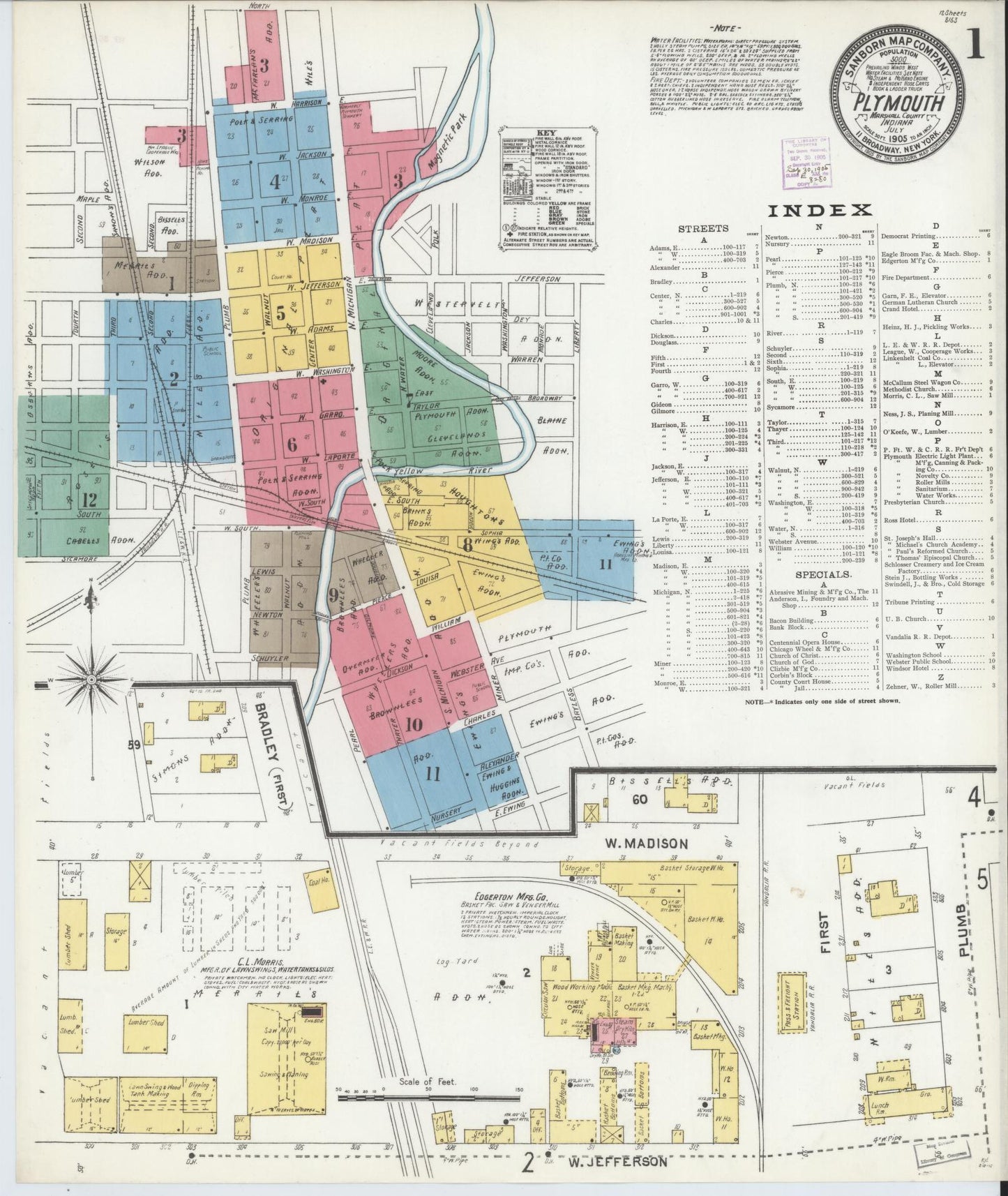 Sanborn Fire Insurance Map from Plymouth, Marhshall County, Indiana. (1905) – Historic Sanborn Fire Insurance Map Print