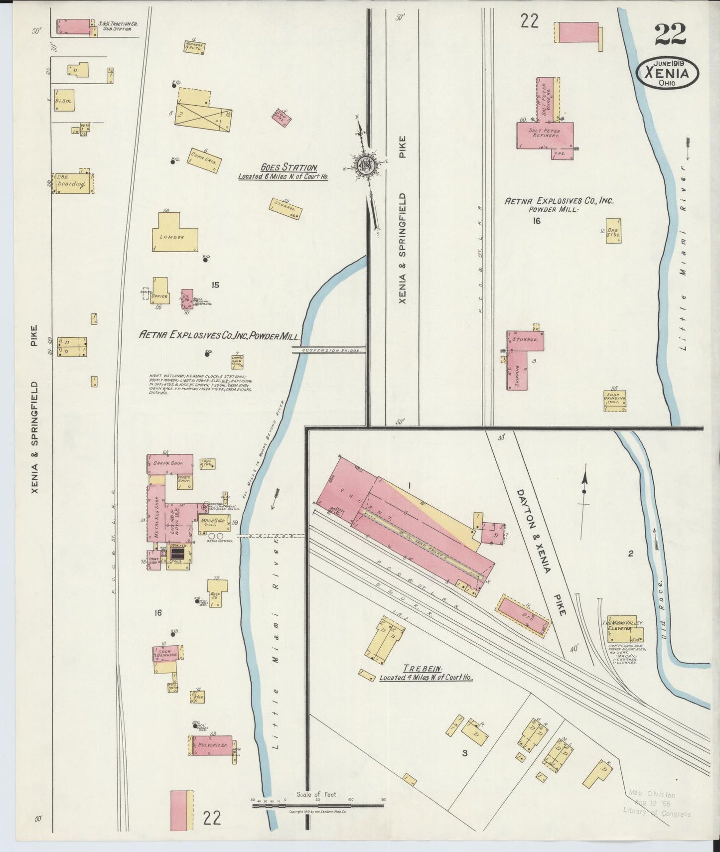 Sanborn Fire Insurance Map from Xenia, Greene County, Ohio (1919), Sheet #0022 - Historic Sanborn Fire Insurance Map Print, vintage old map wall art, antique decor, genealogy gift, Ohio Ohio map