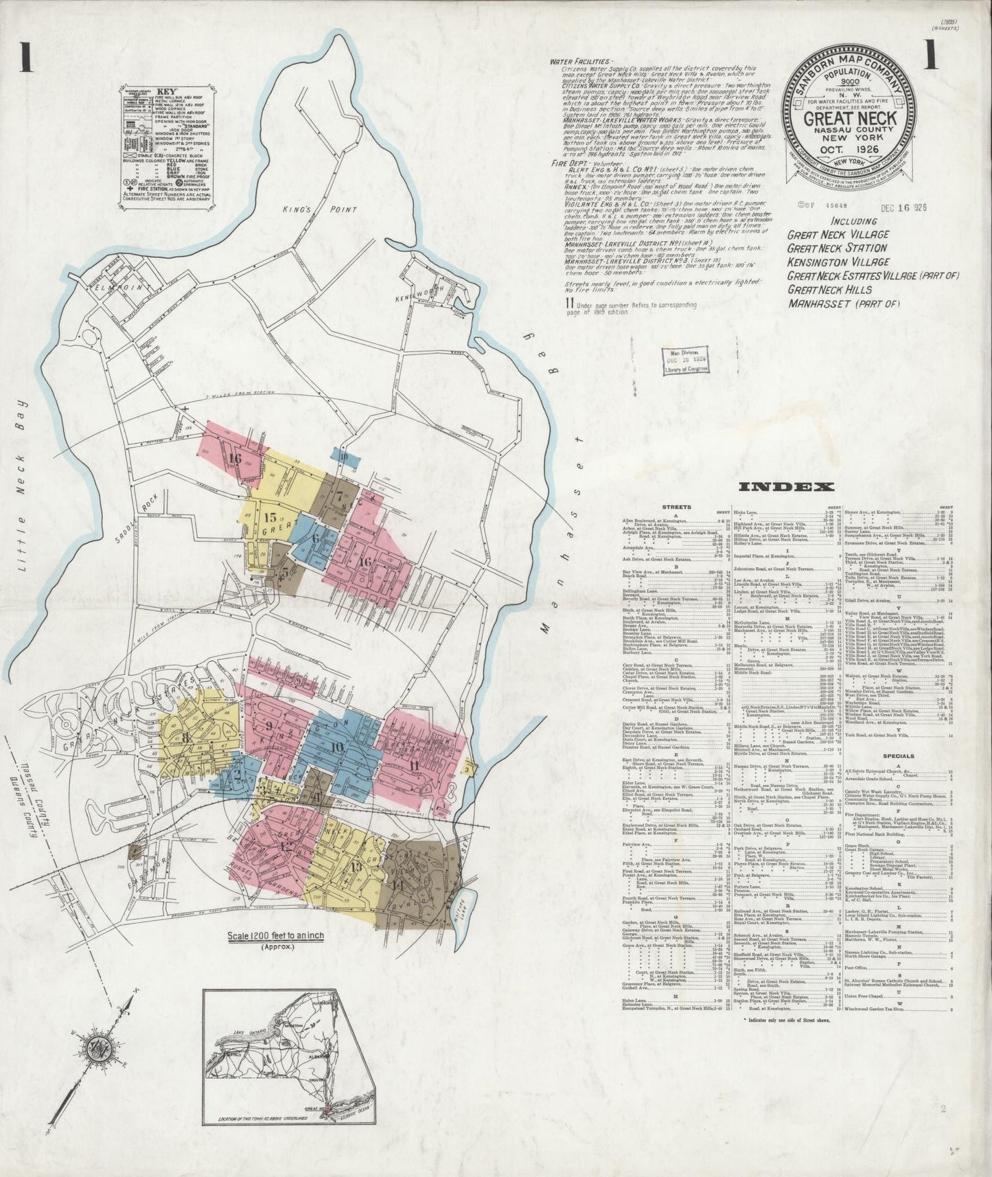 Sanborn Fire Insurance Map from Great Neck, Nassau County, New York (1926), Sheet #0001 - Historic Sanborn Fire Insurance Map Print, vintage old map wall art, antique decor, genealogy gift, New York New York map