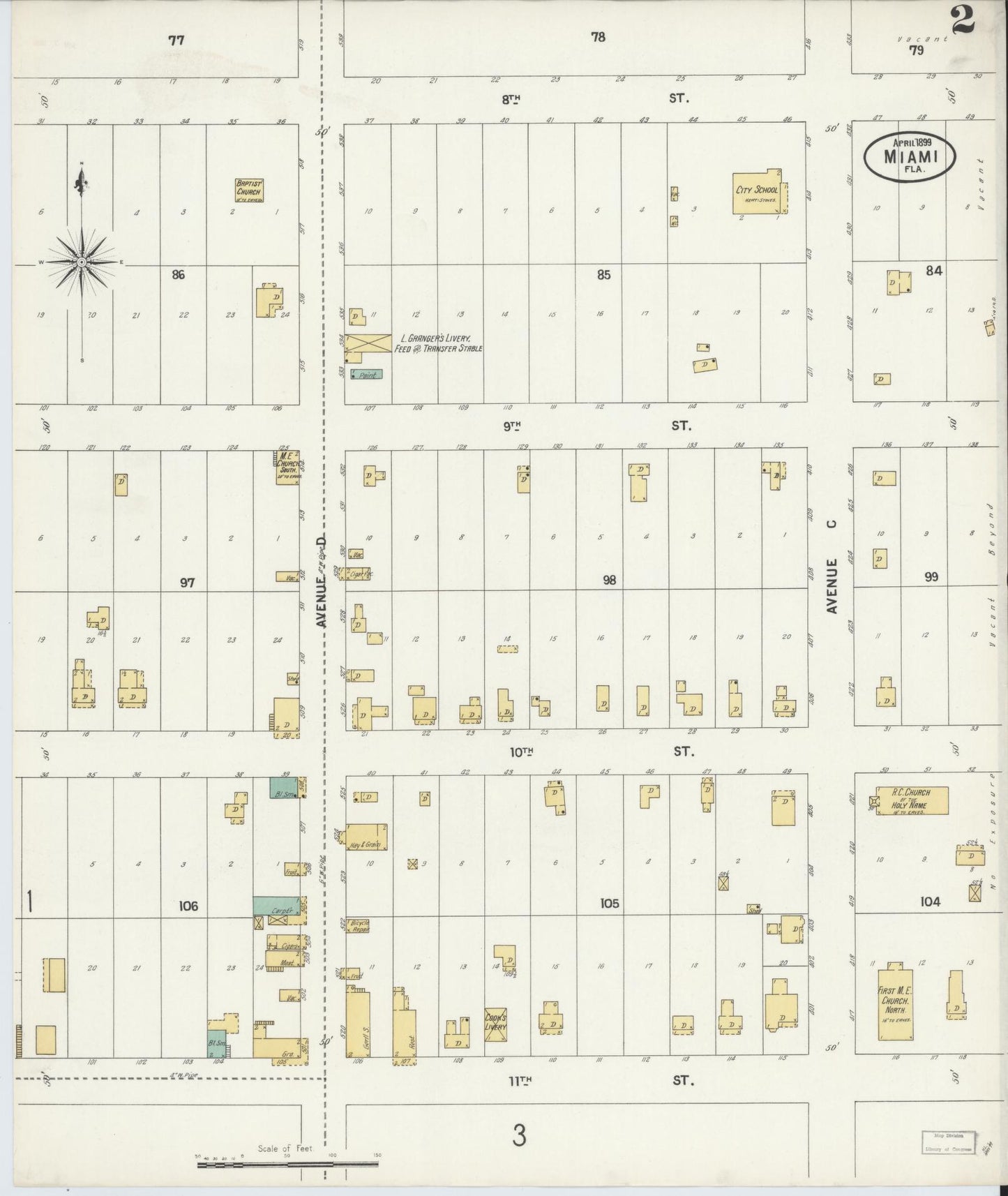 Sanborn Fire Insurance Map from Miami, Dade County, Florida (1899), Sheet #0002 - Historic Sanborn Fire Insurance Map Print, vintage old map wall art, antique decor, genealogy gift, Florida Florida map