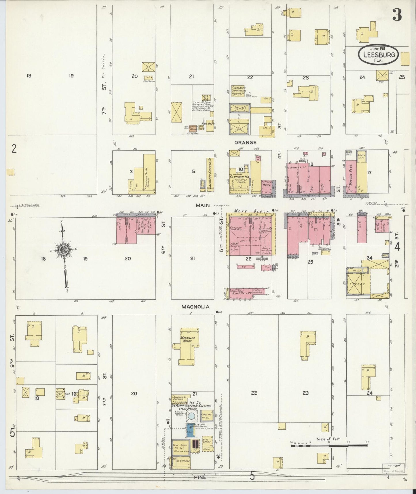 Sanborn Fire Insurance Map from Leesburg, Lake County, Florida (1911), Sheet #0003 - Historic Sanborn Fire Insurance Map Print, vintage old map wall art, antique decor, genealogy gift, Florida Florida map