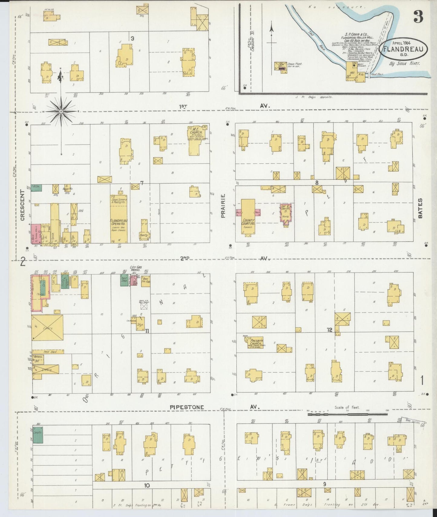Sanborn Fire Insurance Map from Flandreau, Moody County, South Dakota (1904), Sheet #0003 - Historic Sanborn Fire Insurance Map Print, vintage old map wall art, antique decor, genealogy gift, South Dakota South Dakota map