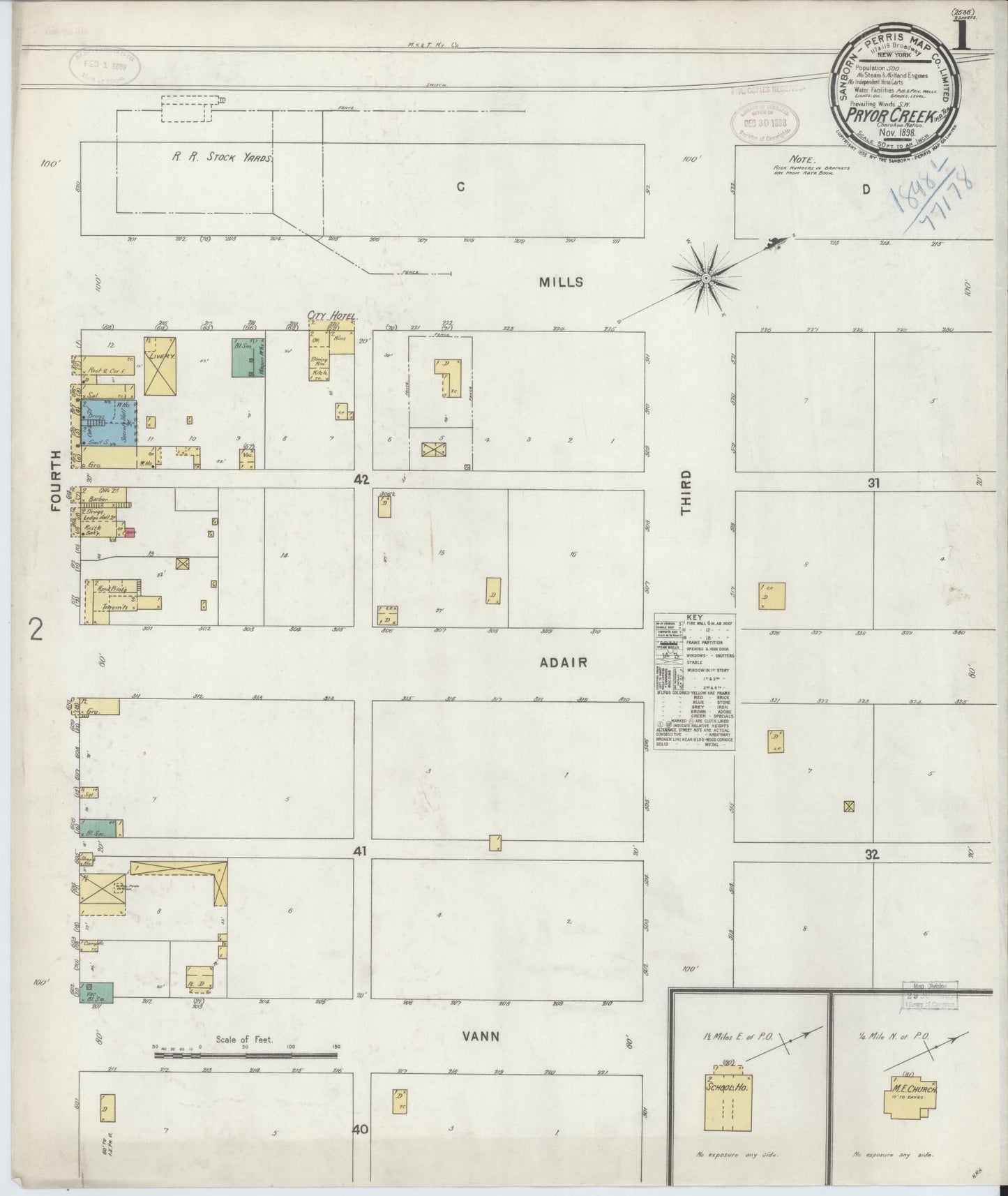 Sanborn Fire Insurance Map from Pryor Creek, Mayes County, Oklahoma (1898), Sheet #0001 - Historic Sanborn Fire Insurance Map Print, vintage old map wall art, antique decor, genealogy gift, Oklahoma Oklahoma map