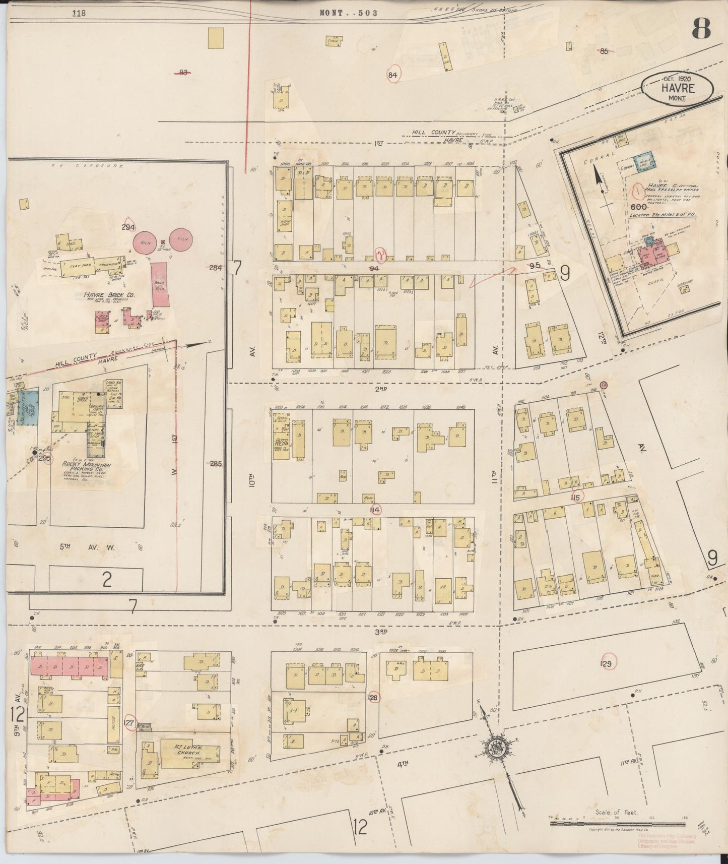Sanborn Fire Insurance Map from Havre, Hill County, Montana (1943), Sheet #0008 - Historic Sanborn Fire Insurance Map Print, vintage old map wall art, antique decor, genealogy gift, Montana Montana map