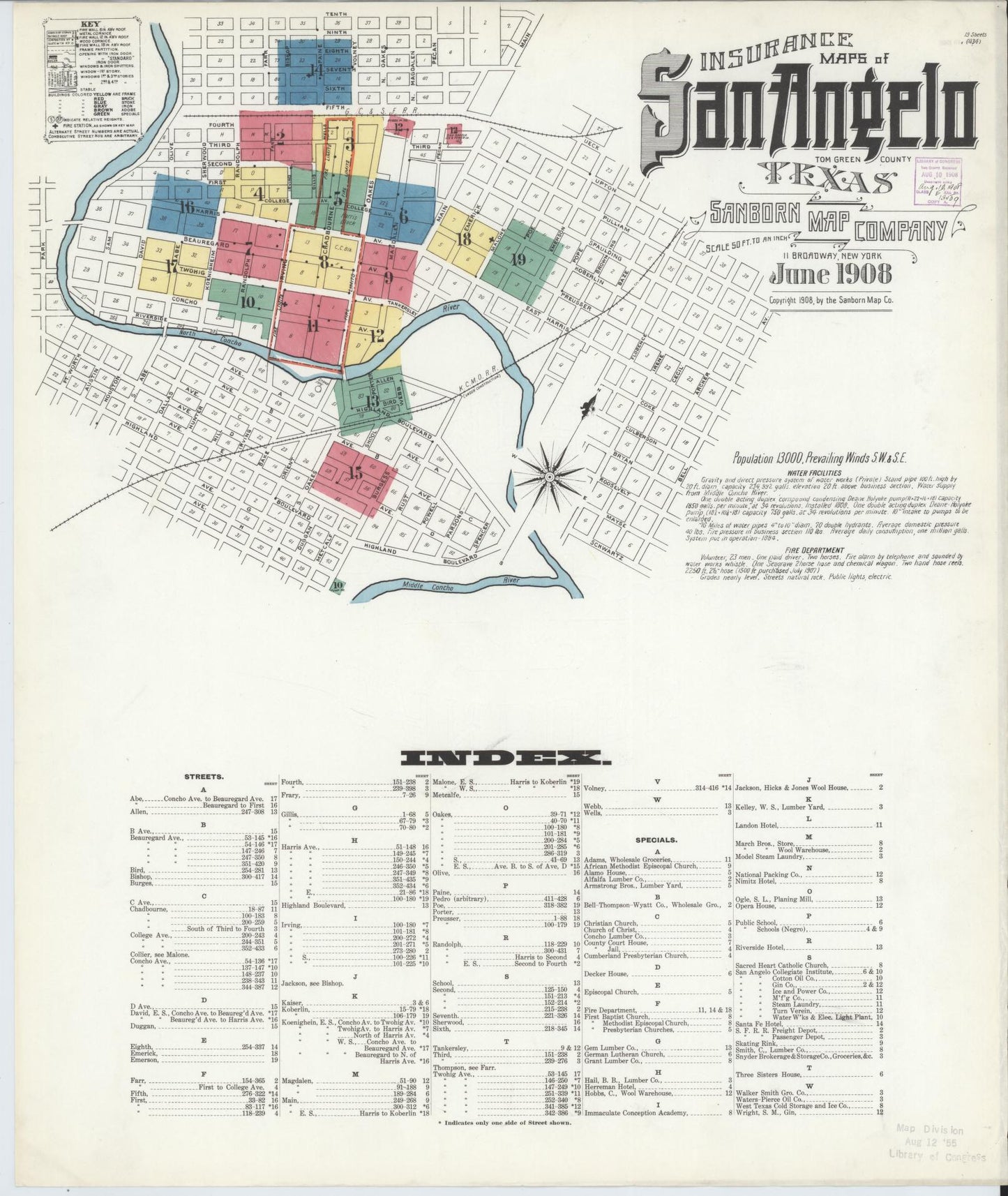 Sanborn Fire Insurance Map from San Angelo, Tom Green County, Texas. (1908) – Historic Sanborn Fire Insurance Map Print