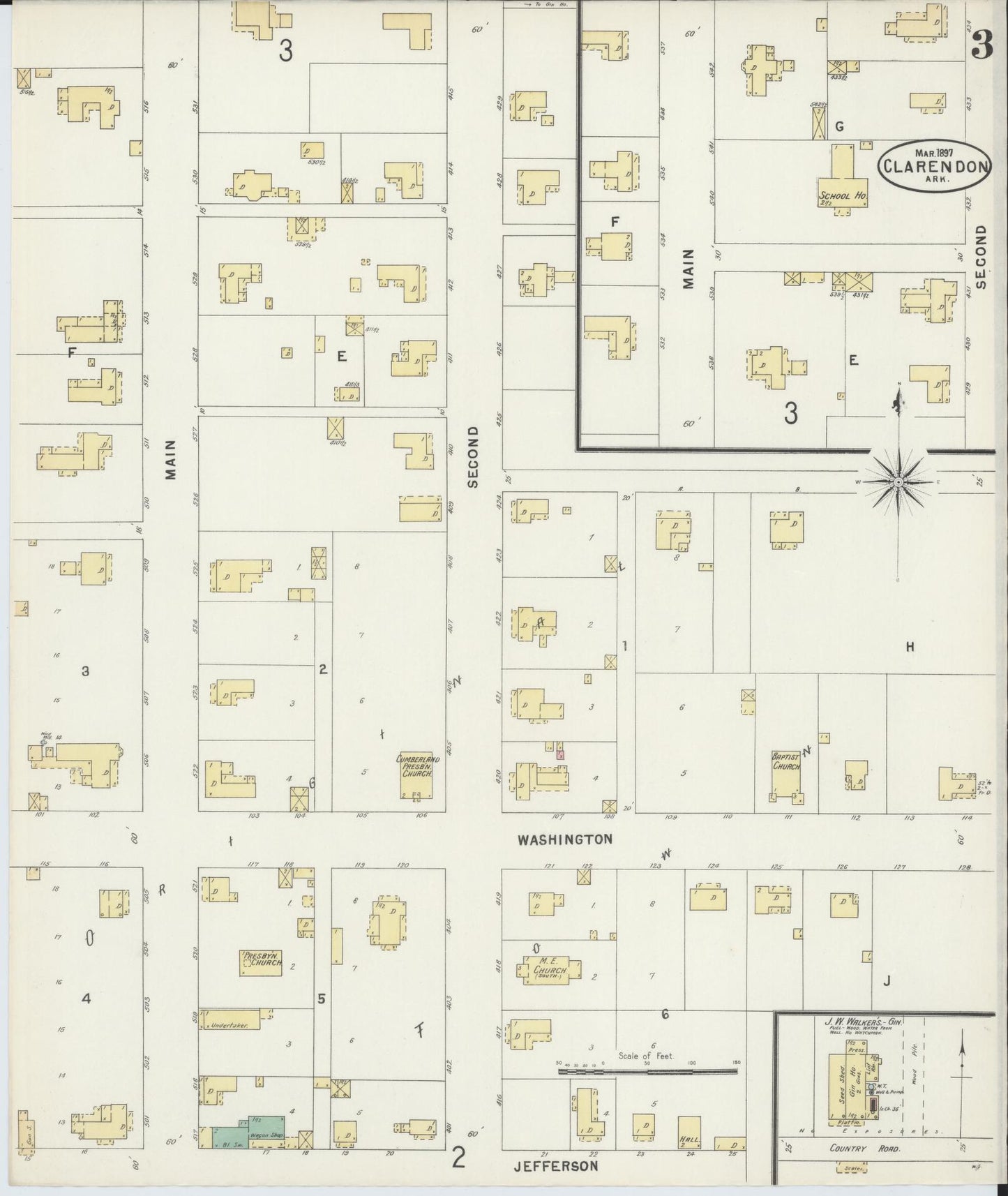 Sanborn Fire Insurance Map from Clarendon, Monroe County, Arkansas (1897), Sheet #0003 - Complete Map Set gallery image, historic Sanborn map, vintage wall art, Arkansas Arkansas