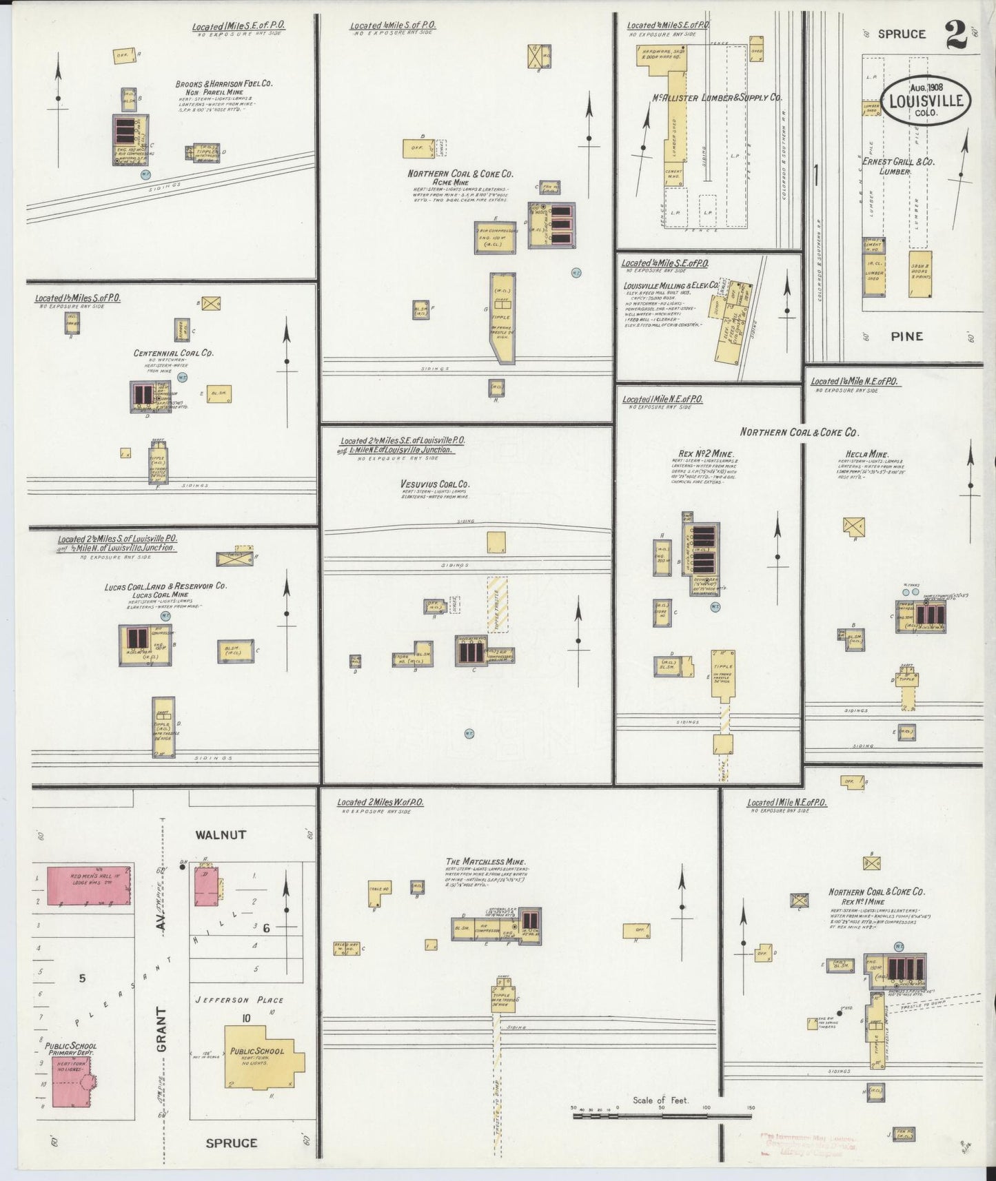 Sanborn Fire Insurance Map from Louisville, Boulder County, Colorado (1908), Sheet #0002 - Complete Map Set gallery image, historic Sanborn map, vintage wall art, Colorado Colorado