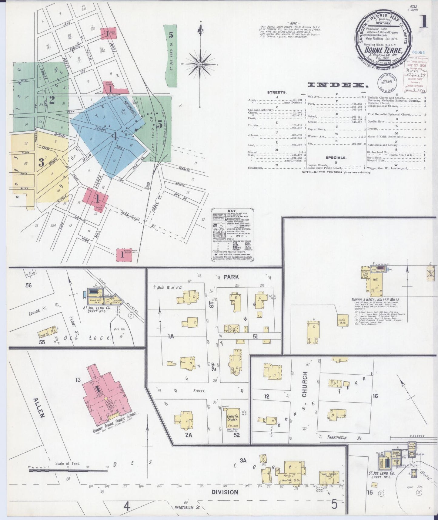 Sanborn Fire Insurance Map from Bonne Terre, Saint Francois County, Missouri (1900), Sheet #0001 - Historic Sanborn Fire Insurance Map Print, vintage old map wall art, antique decor, genealogy gift, Missouri Missouri map