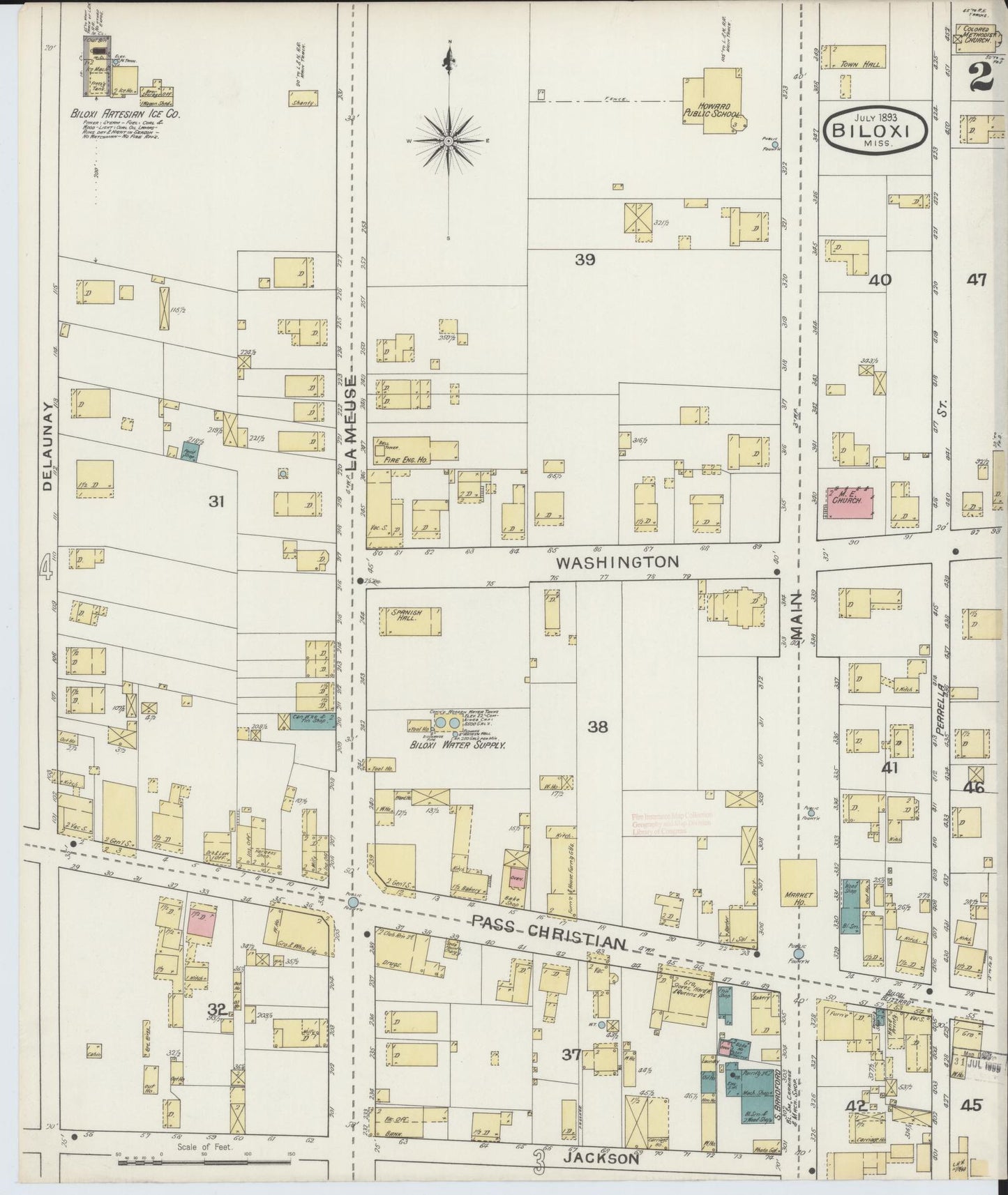 Sanborn Fire Insurance Map from Biloxi, Harrison County, Mississippi (1893), Sheet #0002 - Historic Sanborn Fire Insurance Map Print, vintage old map wall art, antique decor, genealogy gift, Mississippi Mississippi map