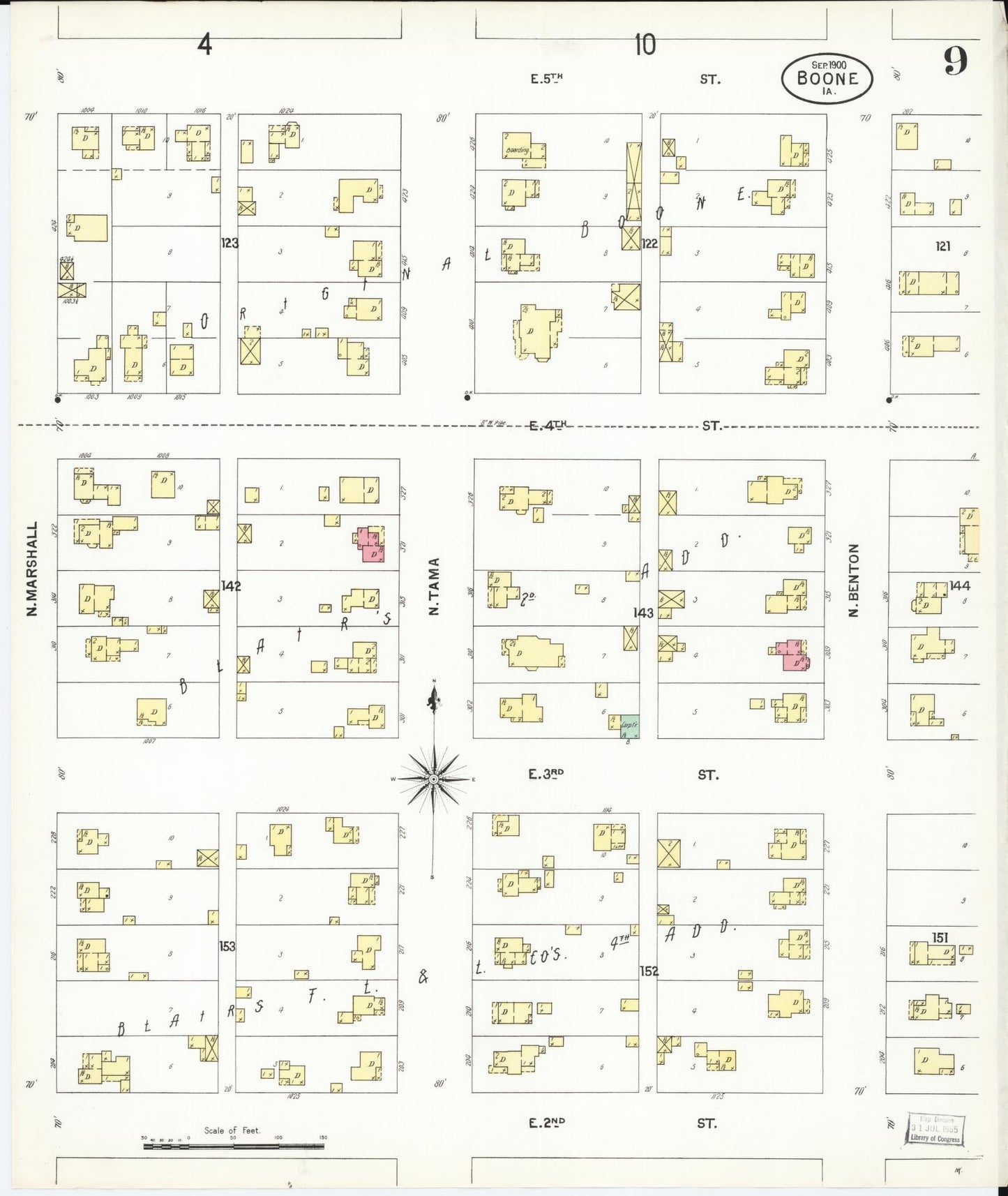 Sanborn Fire Insurance Map from Boone, Boone County, Iowa (1900), Sheet #0009 - Historic Sanborn Fire Insurance Map Print, vintage old map wall art