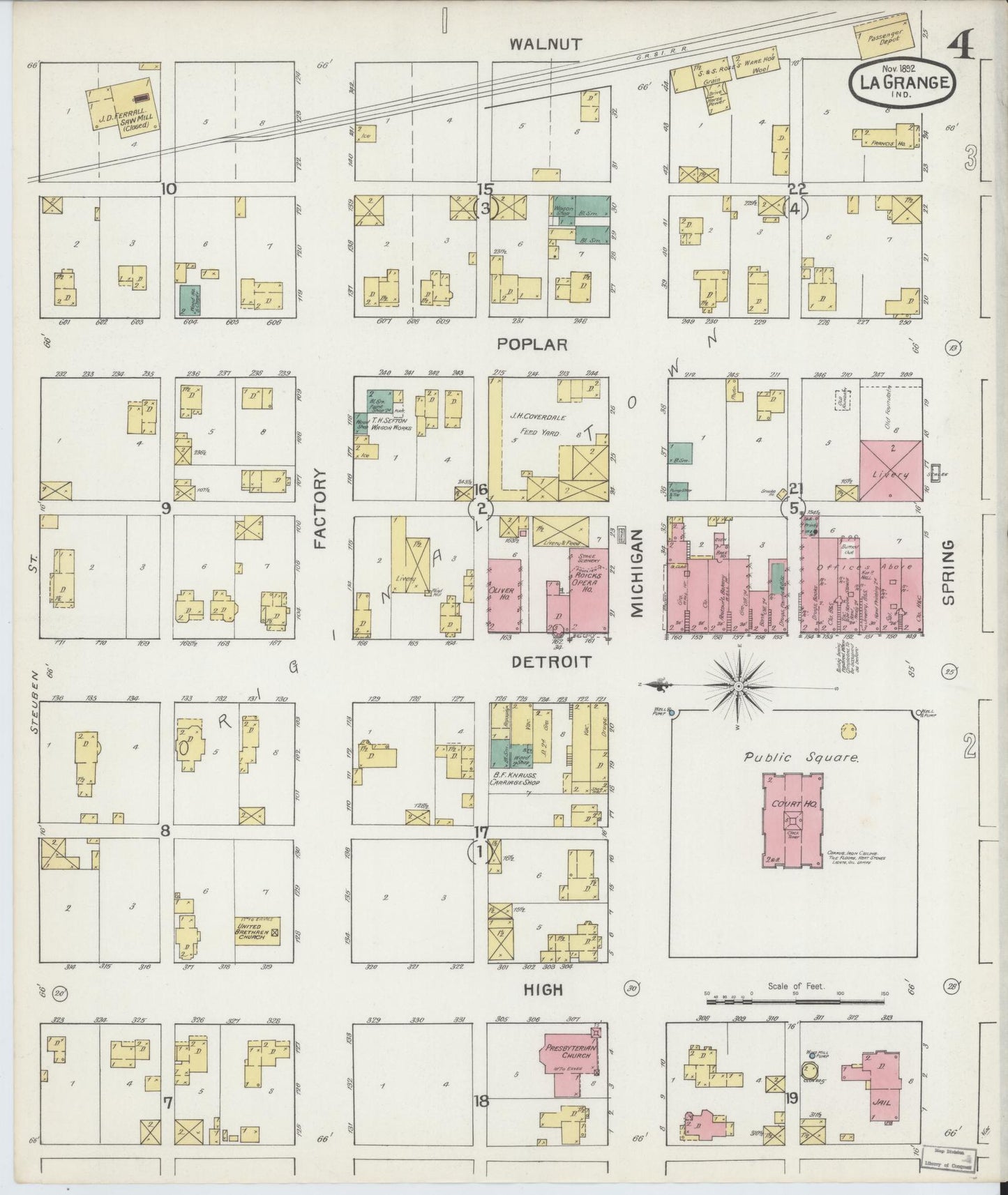 Sanborn Fire Insurance Map from Lagrange, LaGrange County, Indiana (1892), Sheet #0004 - Complete Map Set gallery image, historic Sanborn map, vintage wall art, Indiana Indiana
