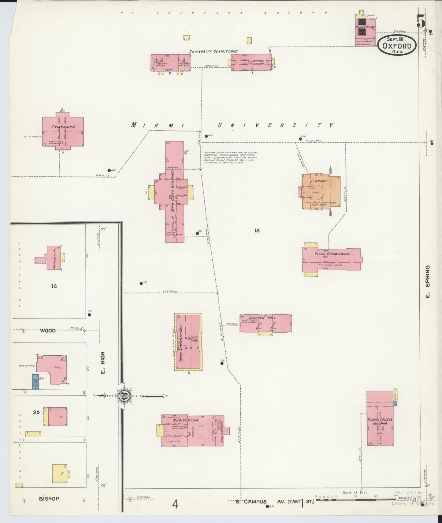 Sanborn Fire Insurance Map from Oxford, Butler County, Ohio (1911), Sheet #0005 - Complete Map Set gallery image, historic Sanborn map, vintage wall art, Ohio Ohio