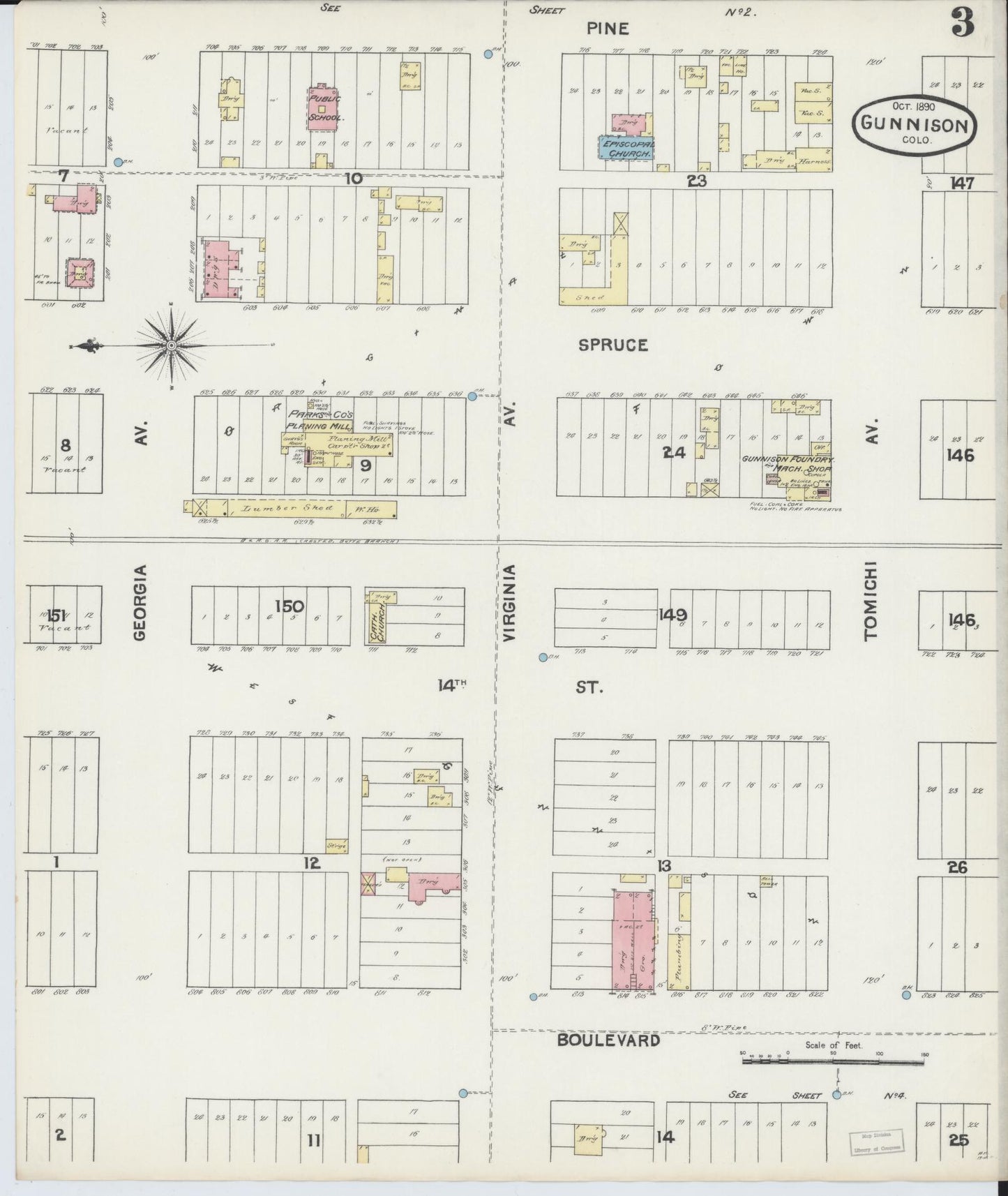 Sanborn Fire Insurance Map from Gunnison, Gunnison County, Colorado (1890), Sheet #0003 - Historic Sanborn Fire Insurance Map Print, vintage old map wall art, antique decor, genealogy gift, Colorado Colorado map