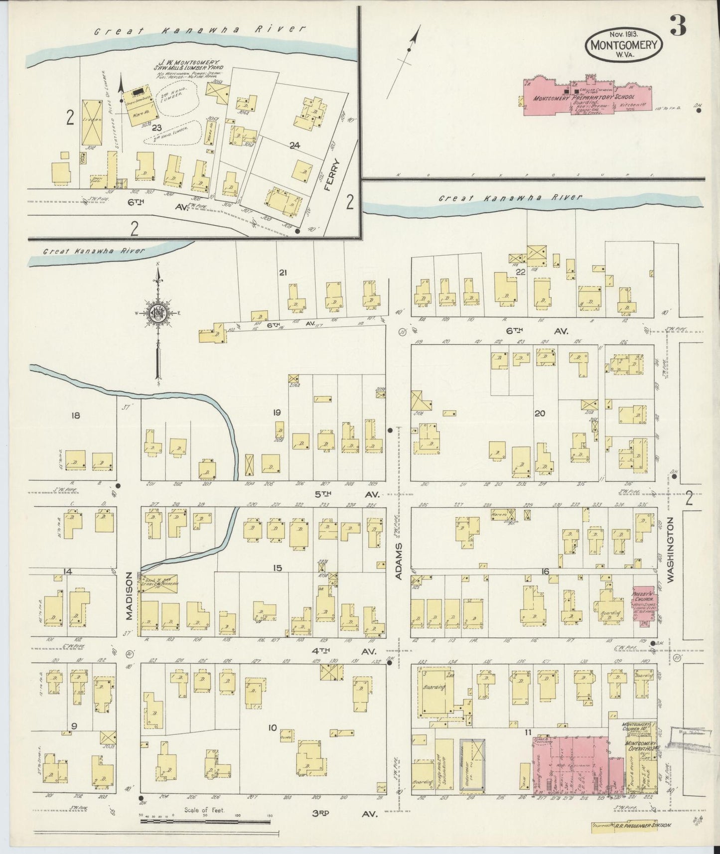 Sanborn Fire Insurance Map from Montgomery, Fayette County, West Virginia (1913), Sheet #0003 - Complete Map Set gallery image, historic Sanborn map, vintage wall art, West Virginia West Virginia