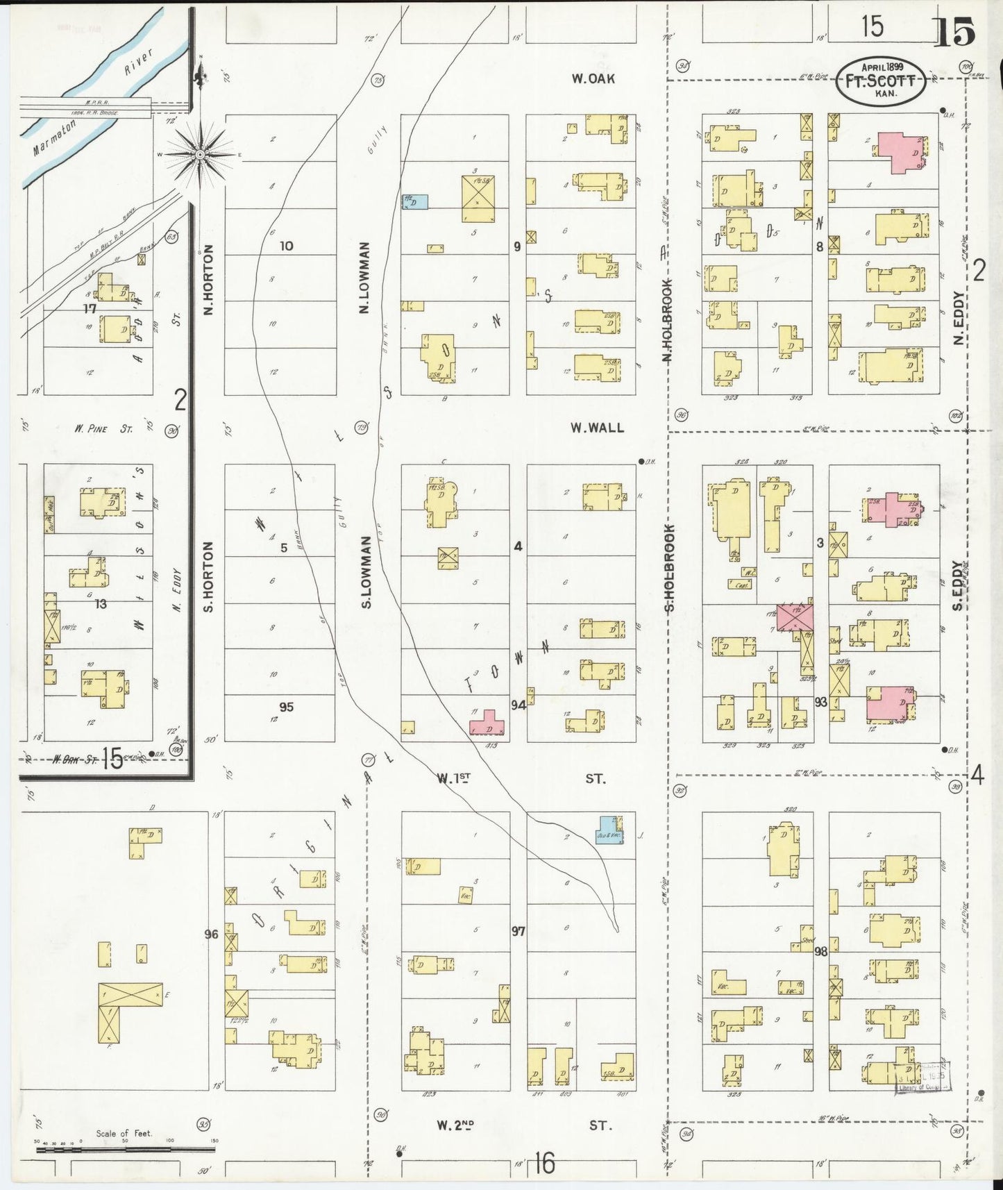 Sanborn Fire Insurance Map from Fort Scott, Bourbon County, Kansas (1899), Sheet #0015 - Historic Sanborn Fire Insurance Map Print, vintage old map wall art, antique decor, genealogy gift, Kansas Kansas map