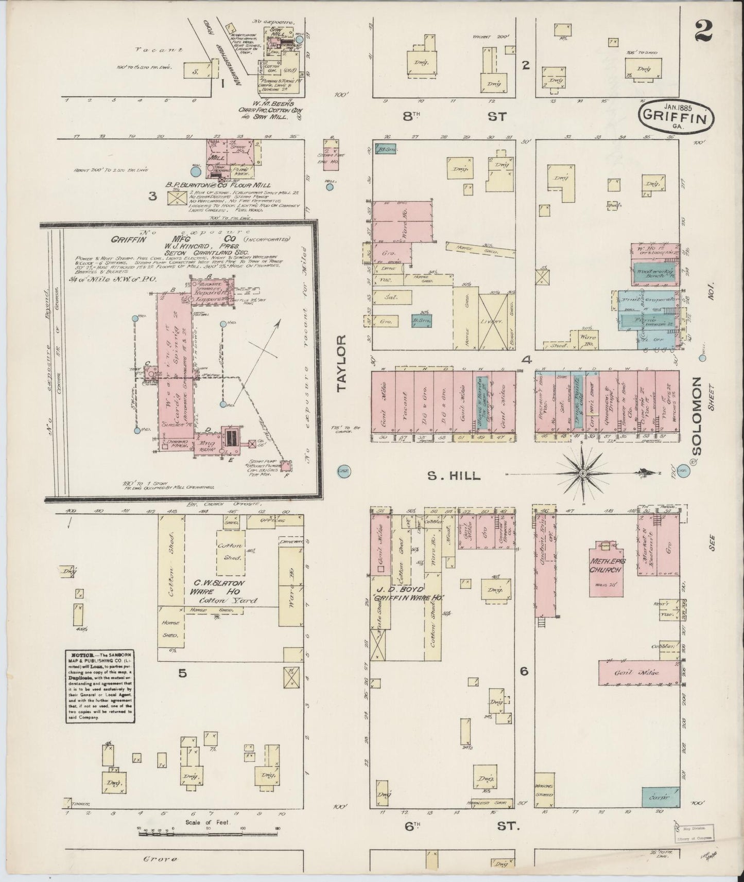 Sanborn Fire Insurance Map from Griffin, Spalding County, Georgia (1885), Sheet #0002 - Historic Sanborn Fire Insurance Map Print, vintage old map wall art, antique decor, genealogy gift, Georgia Georgia map