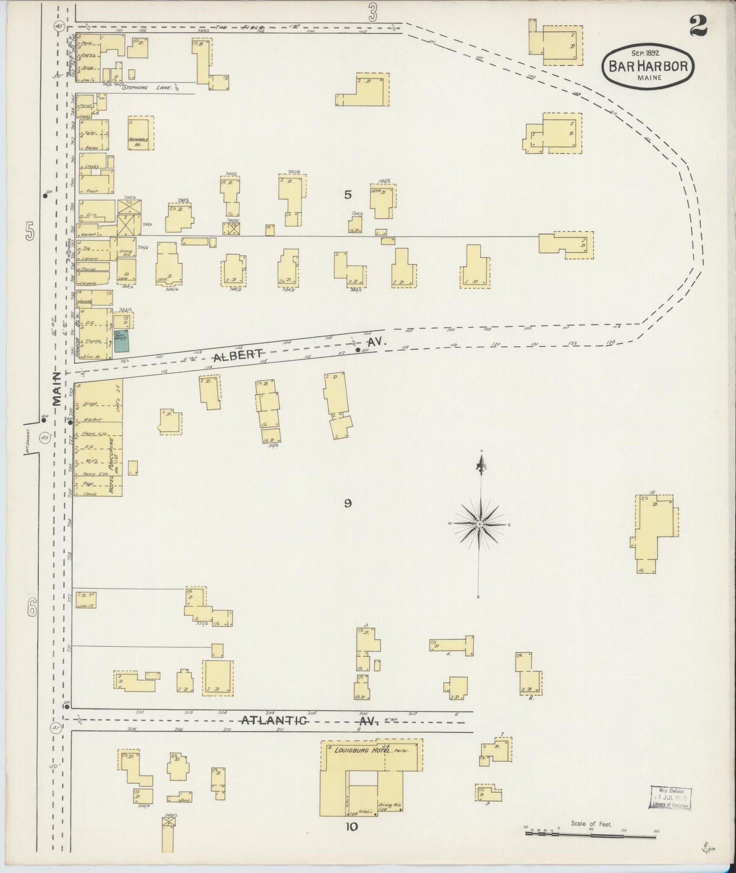 Sanborn Fire Insurance Map from Bar Harbor, Hancock County, Maine (1892), Sheet #0002 - Historic Sanborn Fire Insurance Map Print, vintage old map wall art, antique decor, genealogy gift, Maine Maine map