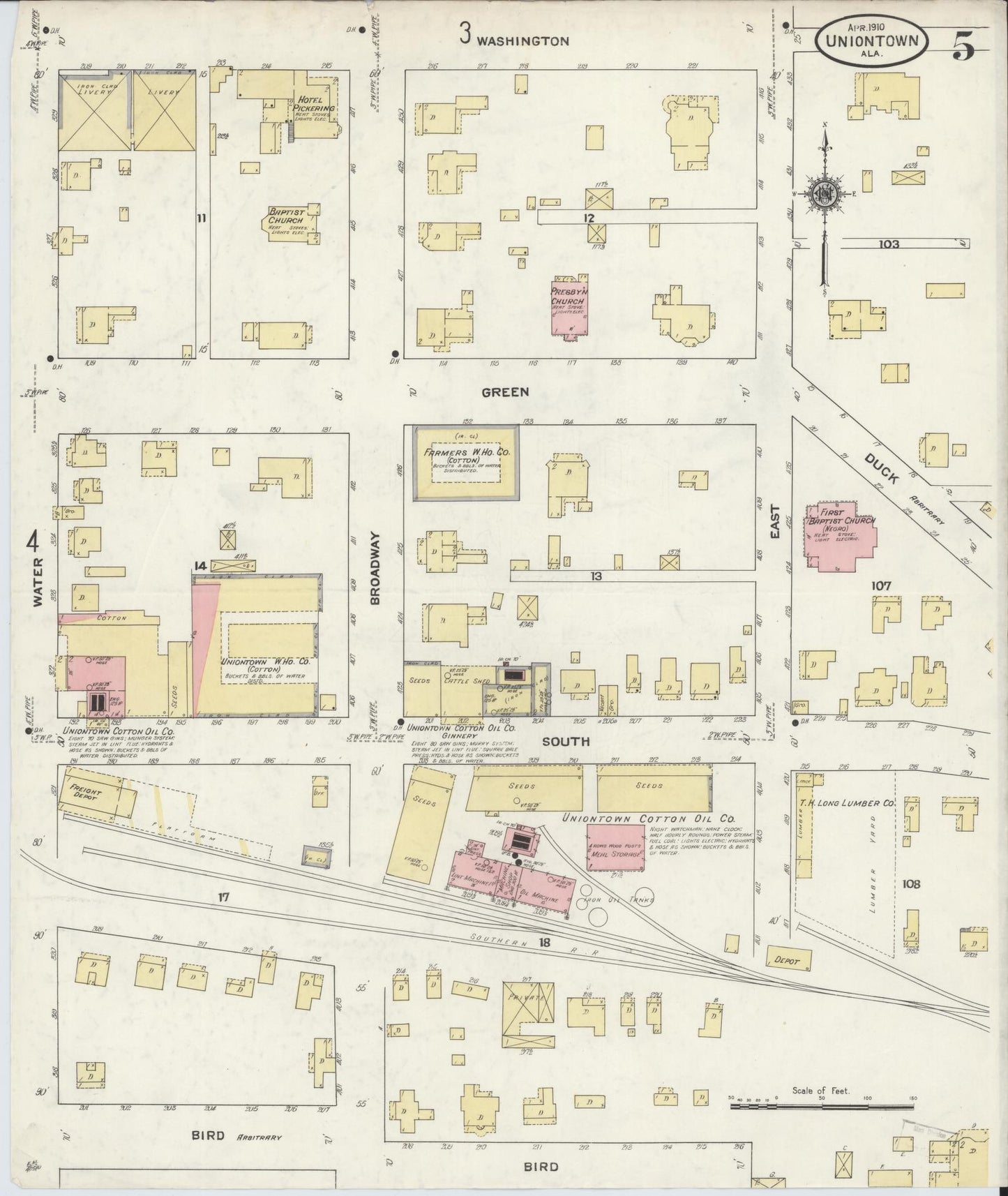 Sanborn Fire Insurance Map from Uniontown, Perry County, Alabama (1910), Sheet #0005 - Complete Map Set gallery image, historic Sanborn map, vintage wall art, Alabama Alabama
