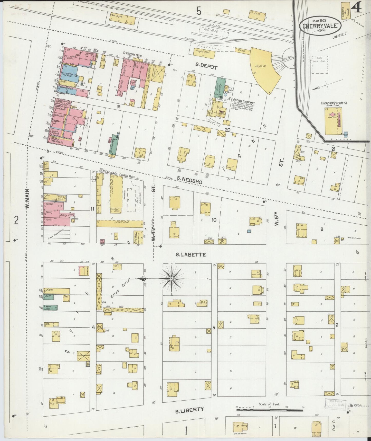 Sanborn Fire Insurance Map from Cherryvale, Montgomery County, Kansas (1902), Sheet #0004 - Historic Sanborn Fire Insurance Map Print, vintage old map wall art, antique decor, genealogy gift, Kansas Kansas map