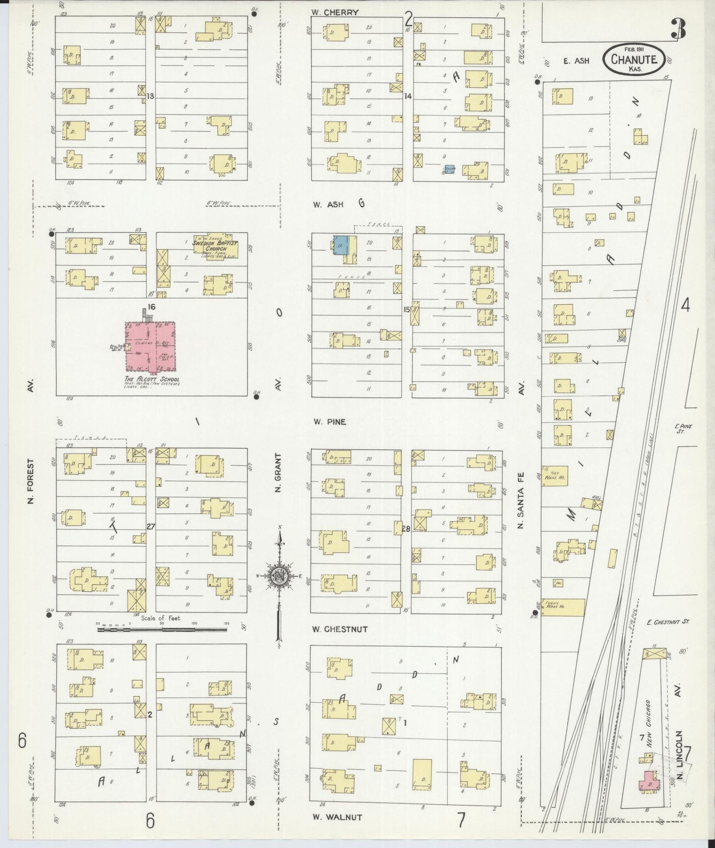 Sanborn Fire Insurance Map from Chanute, Neosho County, Kansas (1911), Sheet #0003 - Historic Sanborn Fire Insurance Map Print, vintage old map wall art, antique decor, genealogy gift, Kansas Kansas map