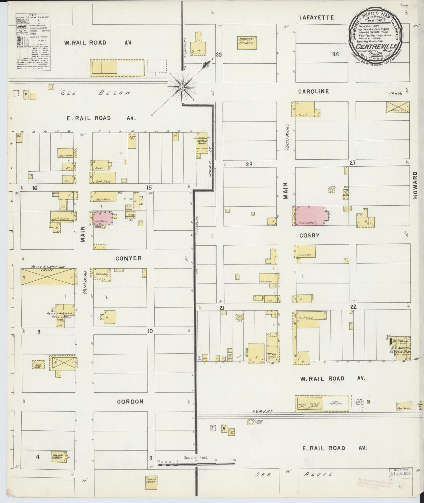 Sanborn Fire Insurance Map from Centreville, Wilkinson County, Mississippi (1896), Sheet #0001 - Historic Sanborn Fire Insurance Map Print, vintage old map wall art, antique decor, genealogy gift, Mississippi Mississippi map